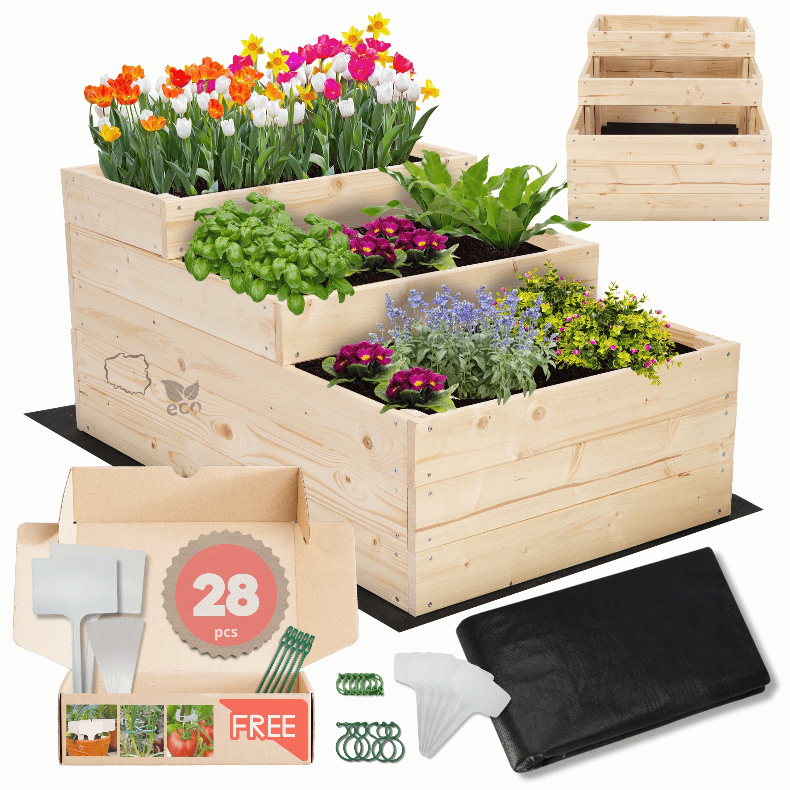 Vyvýšený záhon zeleninový záhon dřevěná kaskádová impregnace 45x60x90 eko