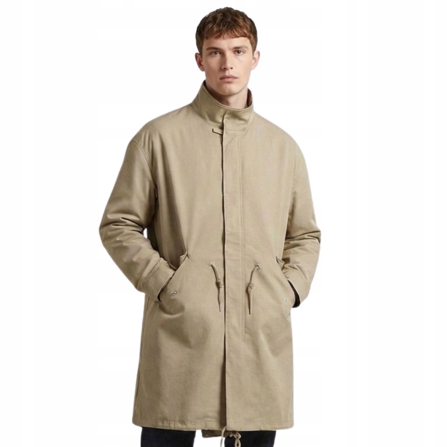 Pánský kabát Zara jednořadý dlouhý s knoflíky trench béžový S/m