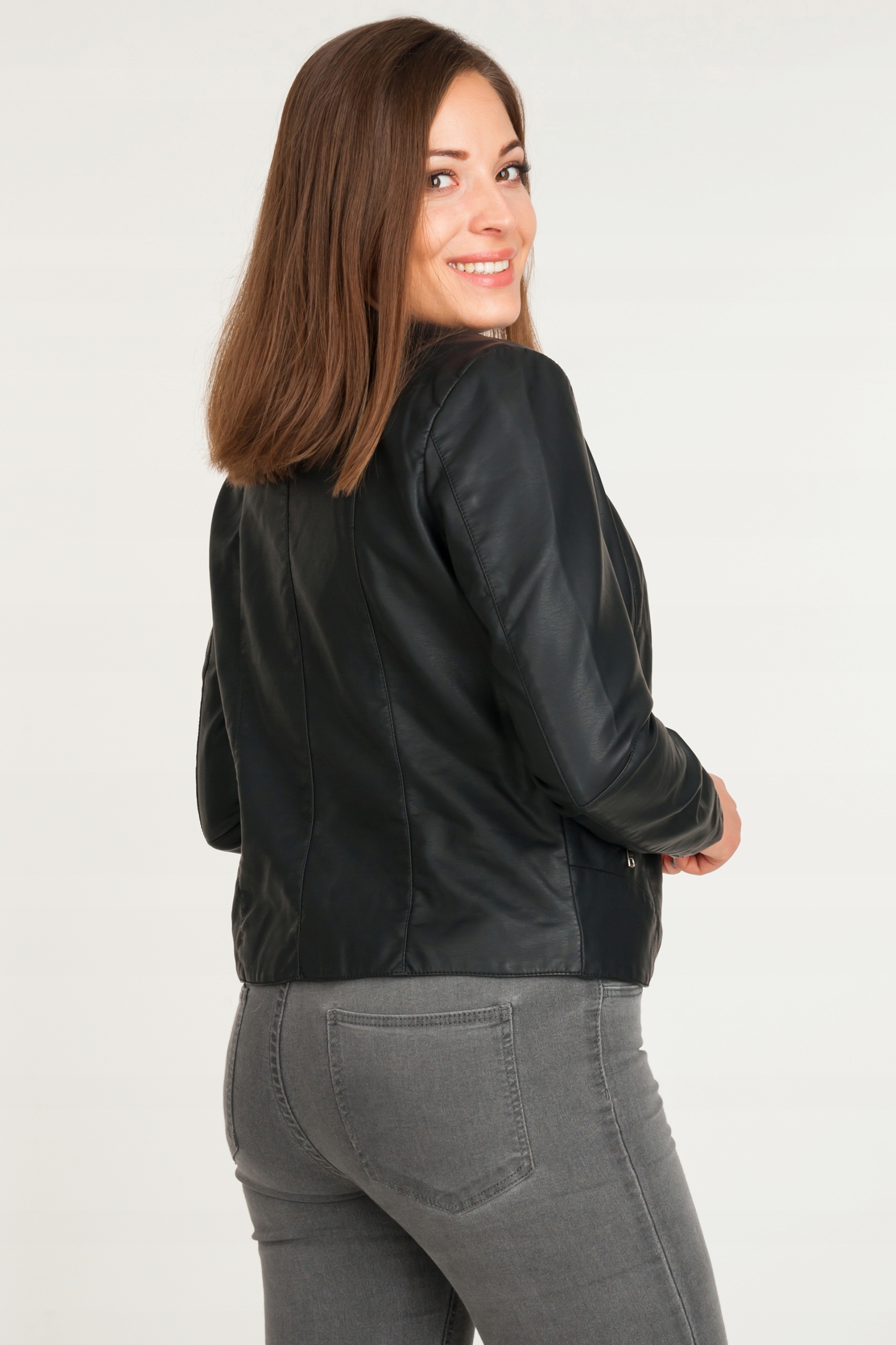 KURTKA DAMSKA SKÓRZANA RAMONESKA PRZEJŚCIOWA SKÓRA Kolor czarny