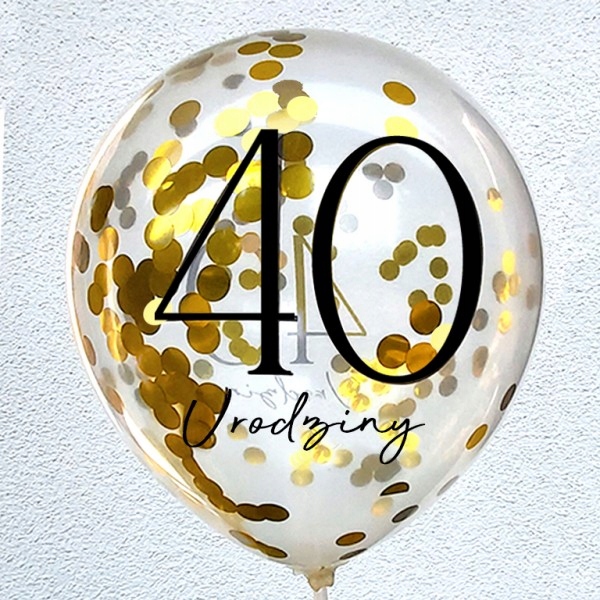 

Balon urodzinowy przeźroczysty 40 konfetti złote