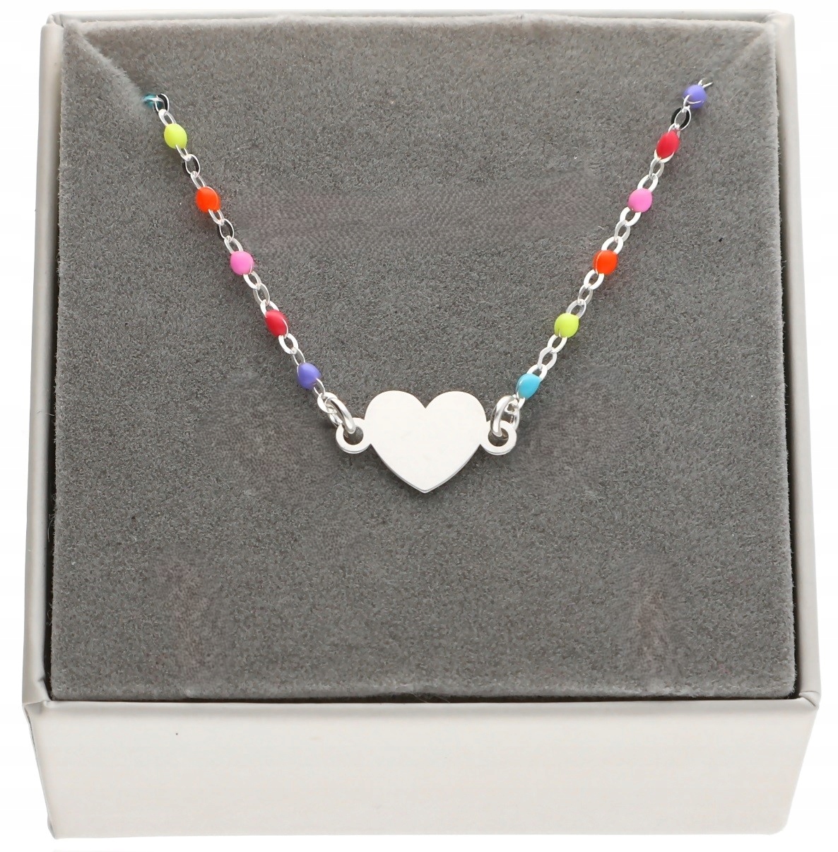 Stříbrný barevný náhrdelník Multicolor se srdcem Gravírování stříbro 925 50 cm