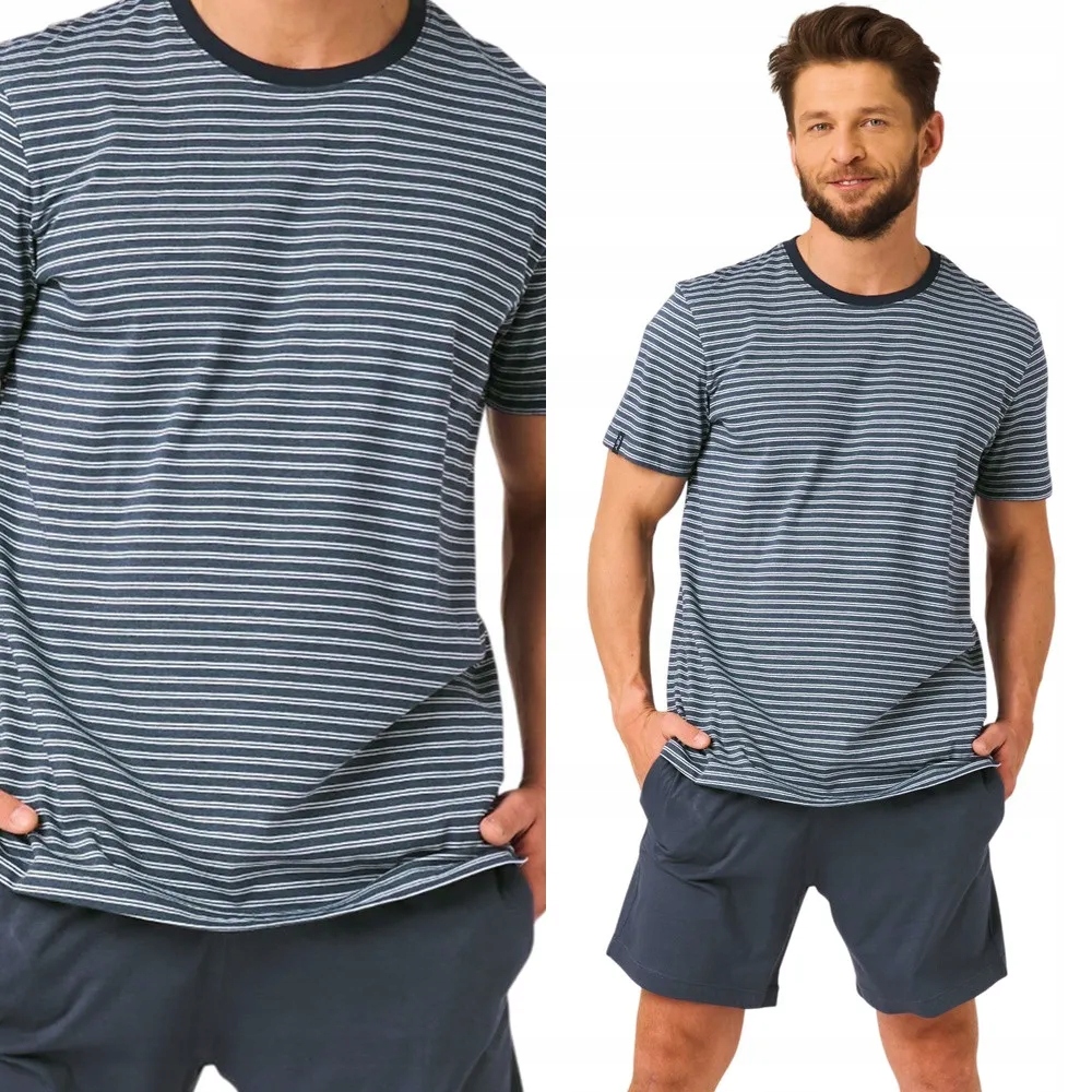 Pánské Pyžamo Key 310 s proužky M 46 Tmavě modrá