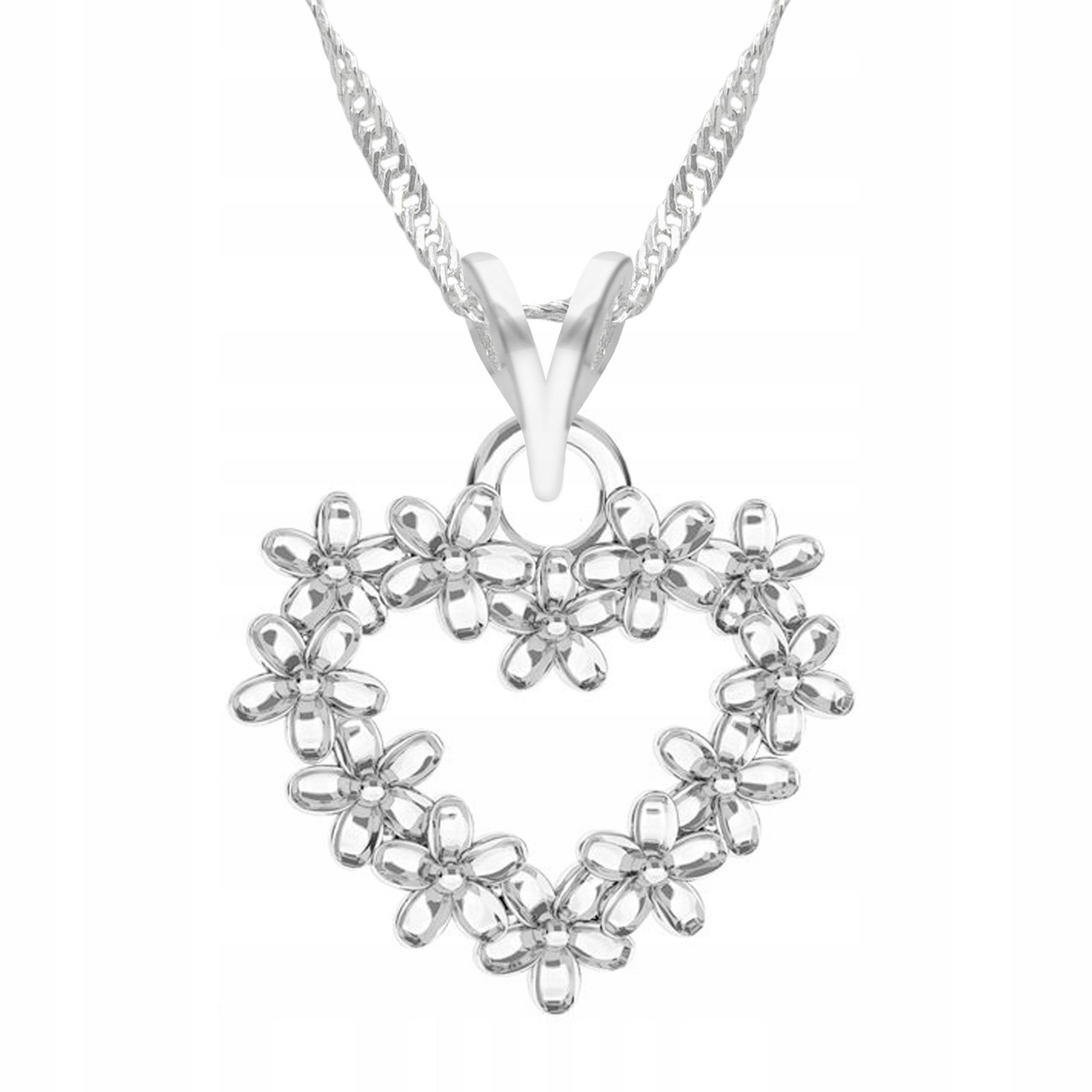 Stříbrný náhrdelník Srdce s květinou Květina Srdce Rostlina Květina Stříbro 925