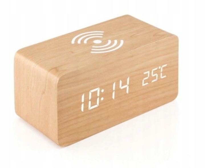 

Zegar Drewniany Budzik Ładowarka Bezprzewodowa Qi