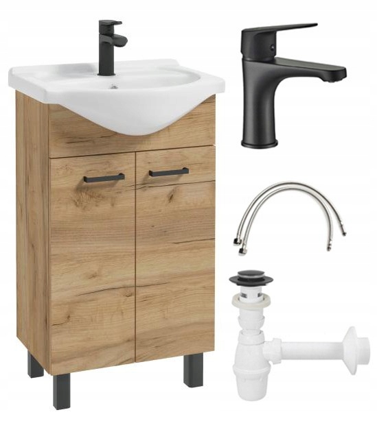 Koupelnová skříňka s umyvadlem 50 černá baterie sifon dub craft stojící