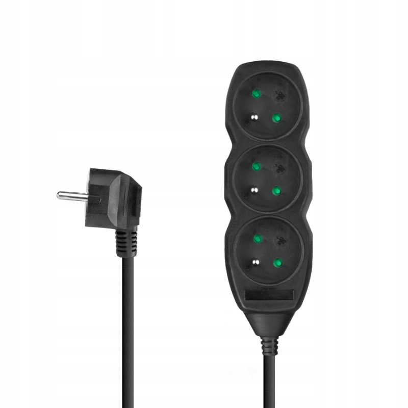 Przedłużacz 3 gniazda, czarny, 5 m