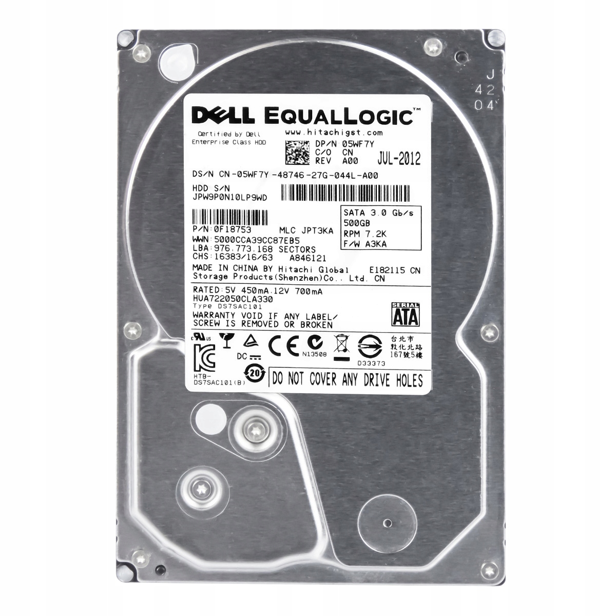 Dell 05WF7Y 500GB 7.2K Sata II 3.5 HUA722050CLA330