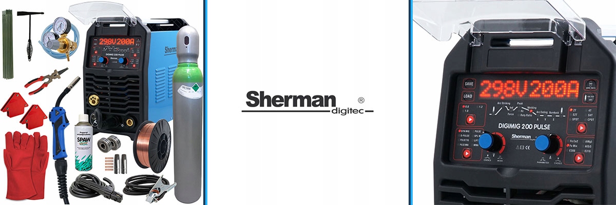Migomat Sherman 200A spawarka zestaw MIG MMA TIG Rodzaj półautomat spawalniczy