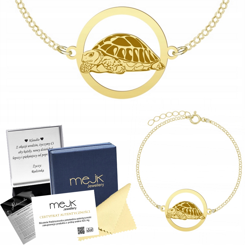 Zlatý náramek s želvou 925 Šperky Dárek pro učitele Gravírování