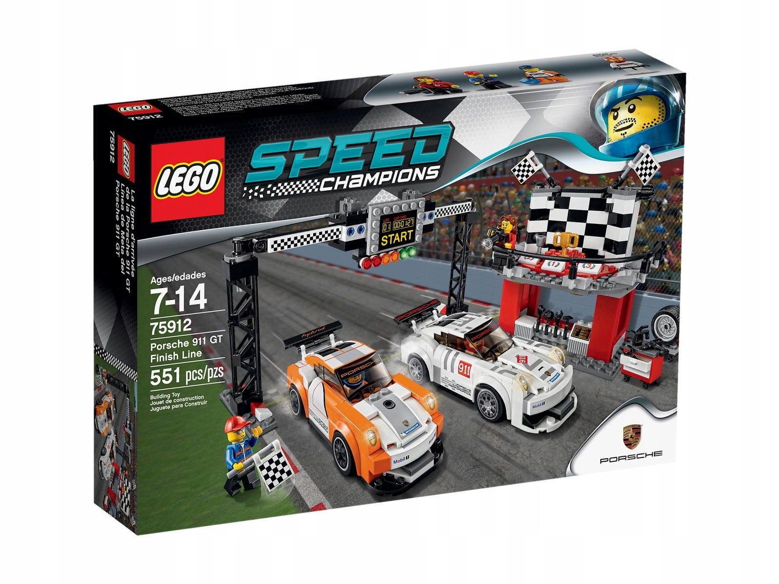 Lego Speed Champions, Porsche 911 Gt, cílová linie, sada kostek, 75912