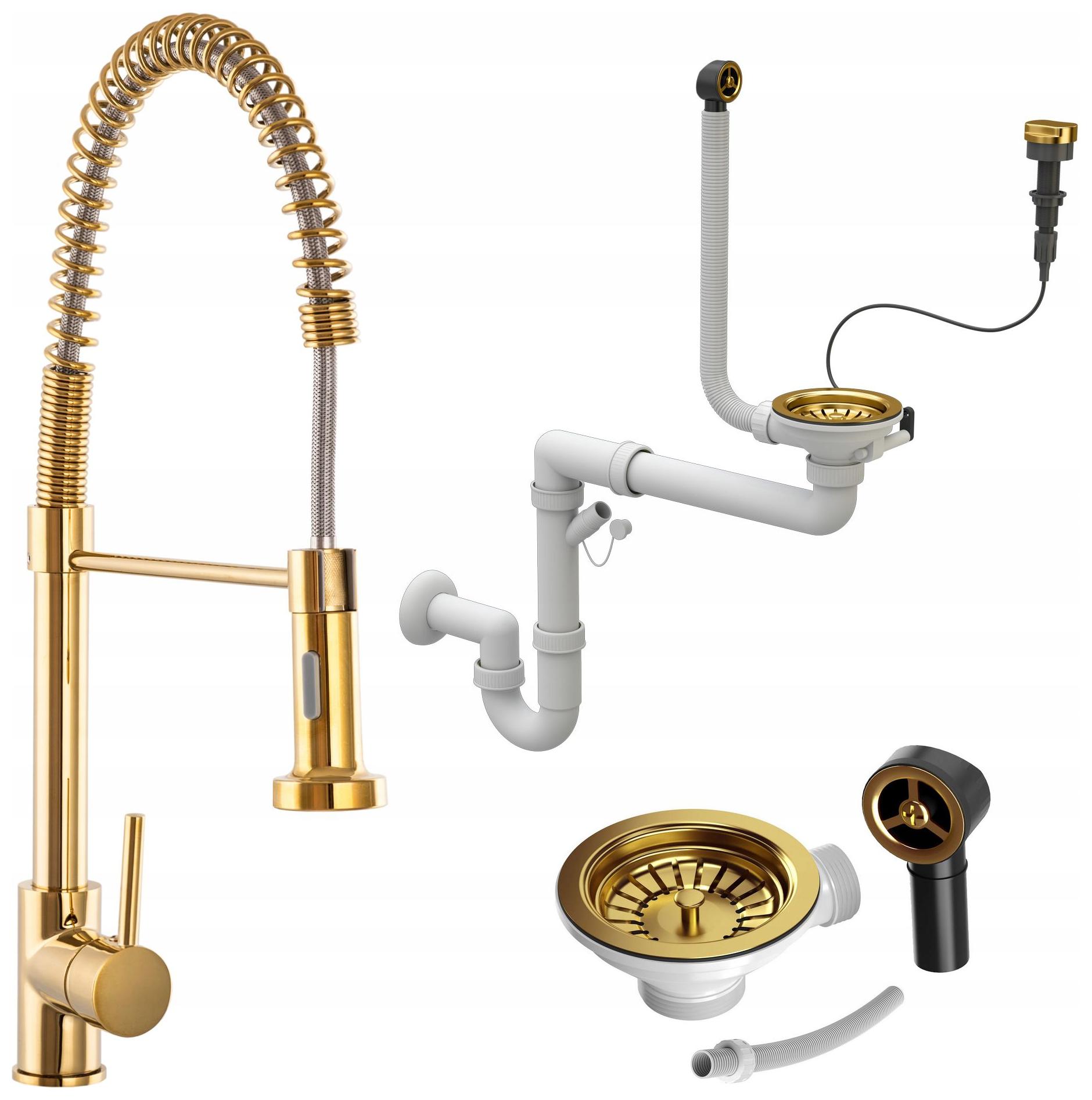 Zlatá Kuchynská Bateria Spiral Sifón Zlaté Auto