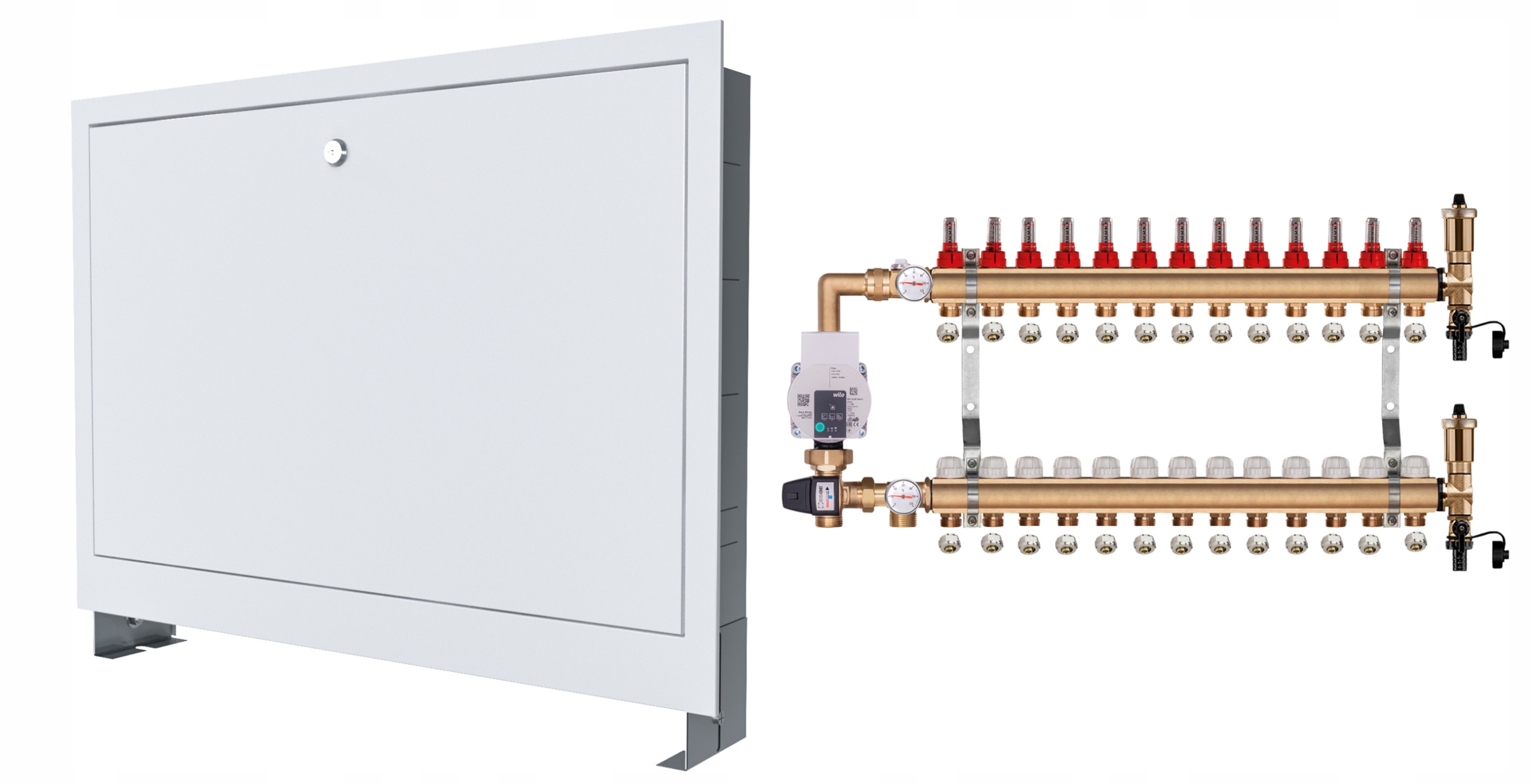Mosazný Rozdělovač Pro Podlahu 13 S Čerpadlem Wilo+podomítková Skříňka+pex