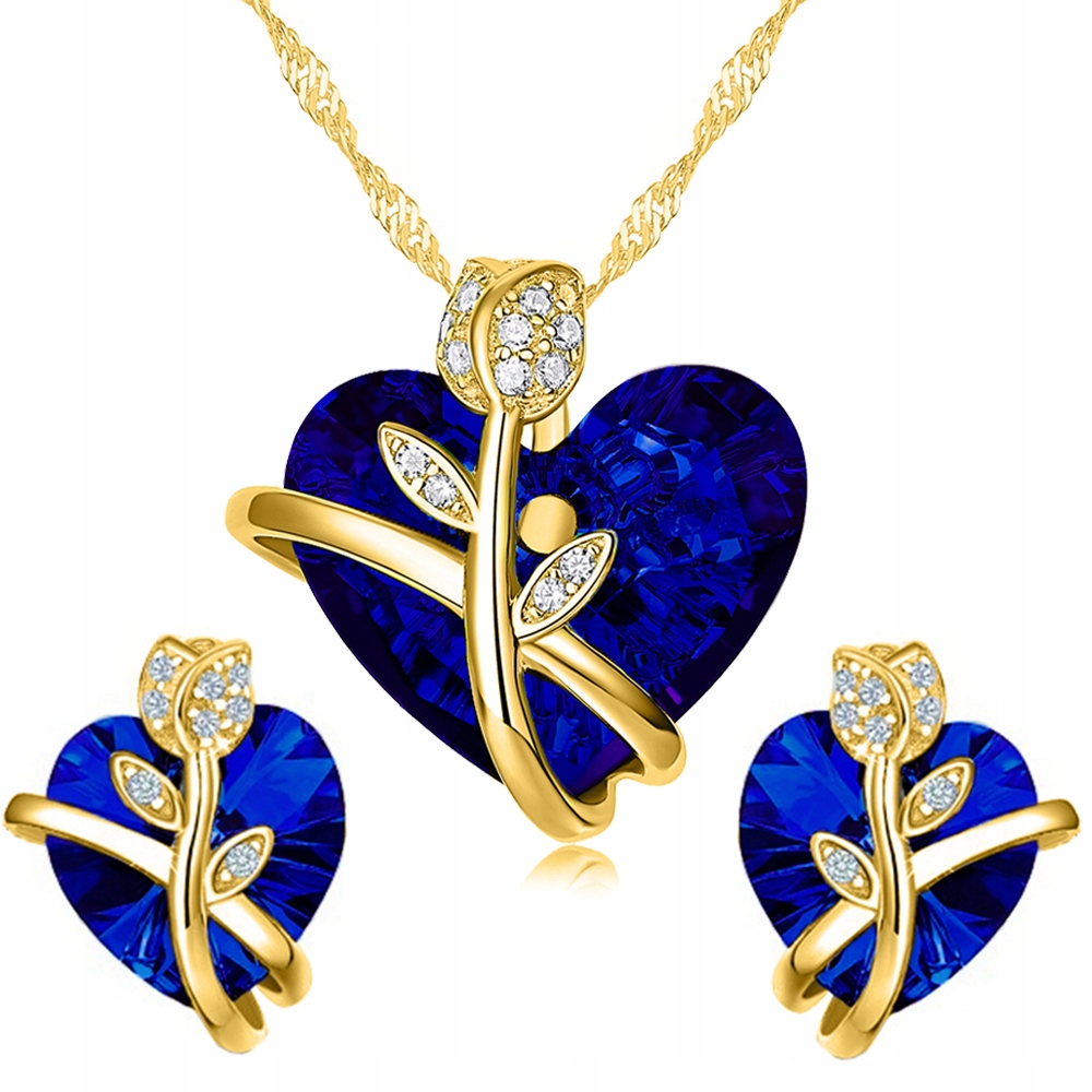 Sada stříbrných šperků s pozlaceným srdcem, růže, elegance