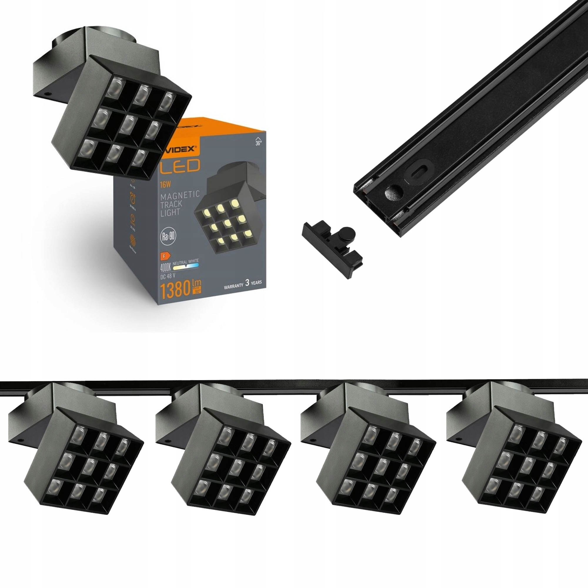 Sada nástenných koľajníc 2 m 4 x reflektor 16 W Led napájací zdroj