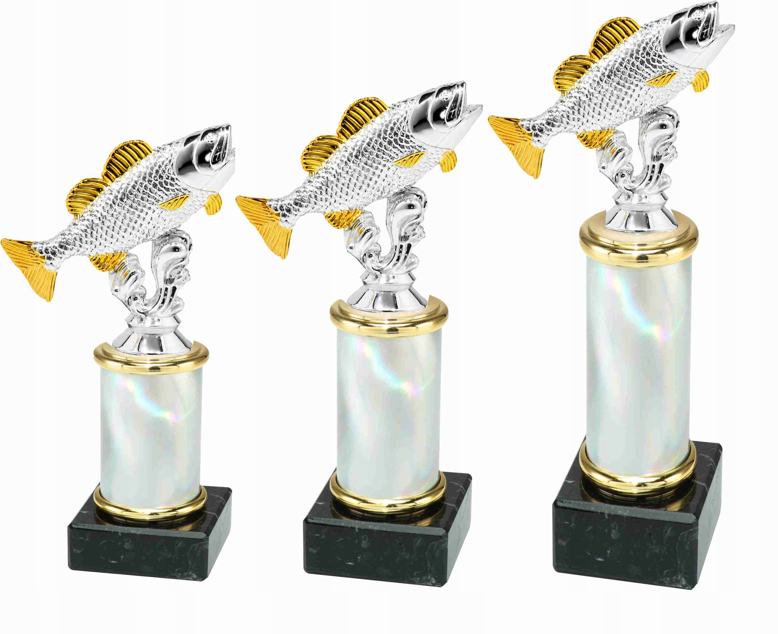 Komplet statuetek wędkarskich ryby trofea dla wędkarzy 25, 22,18 opis ryba
