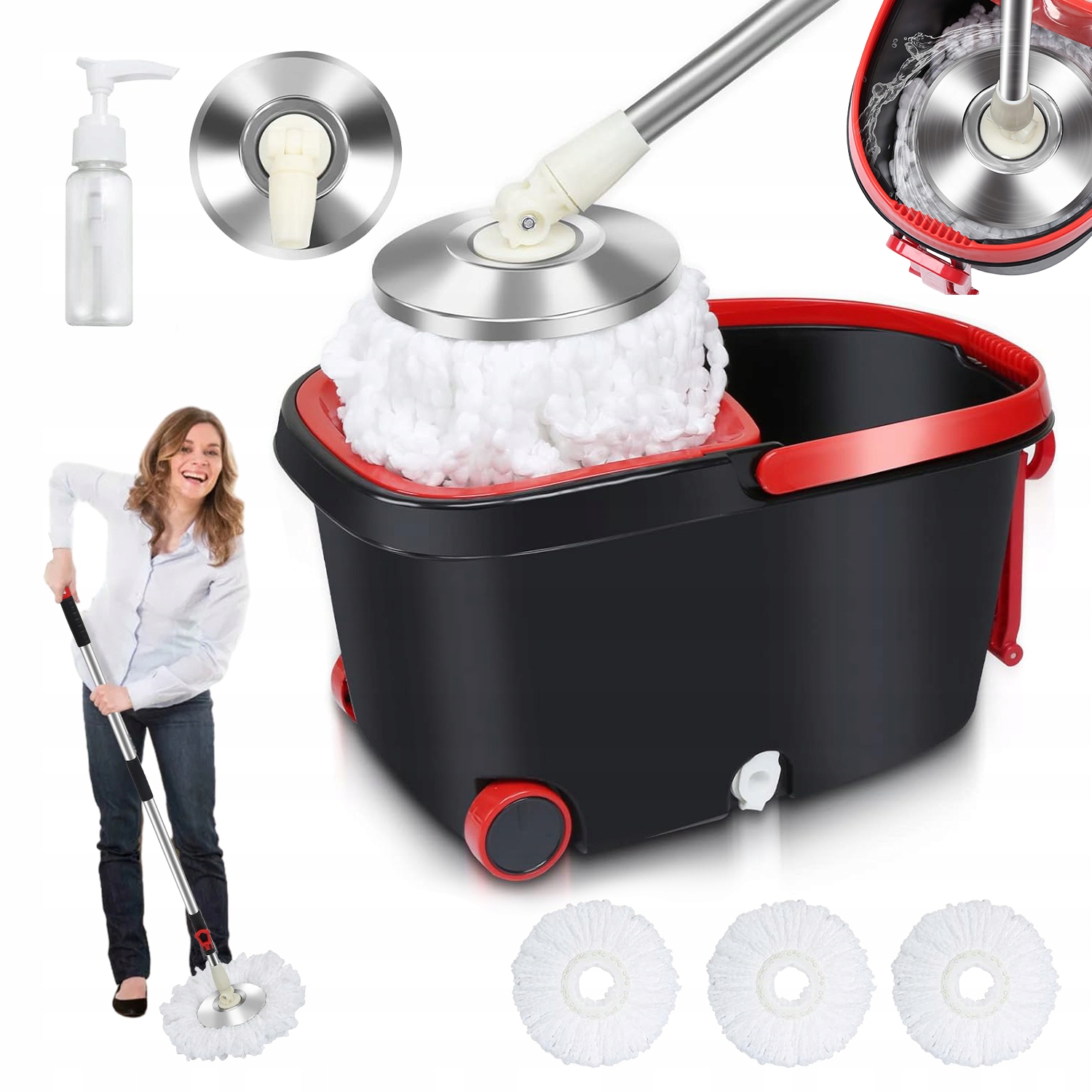 Levně Sada Kbelíků Na Rotační Mop 7.5 L Černá Pro Snadné Čištění