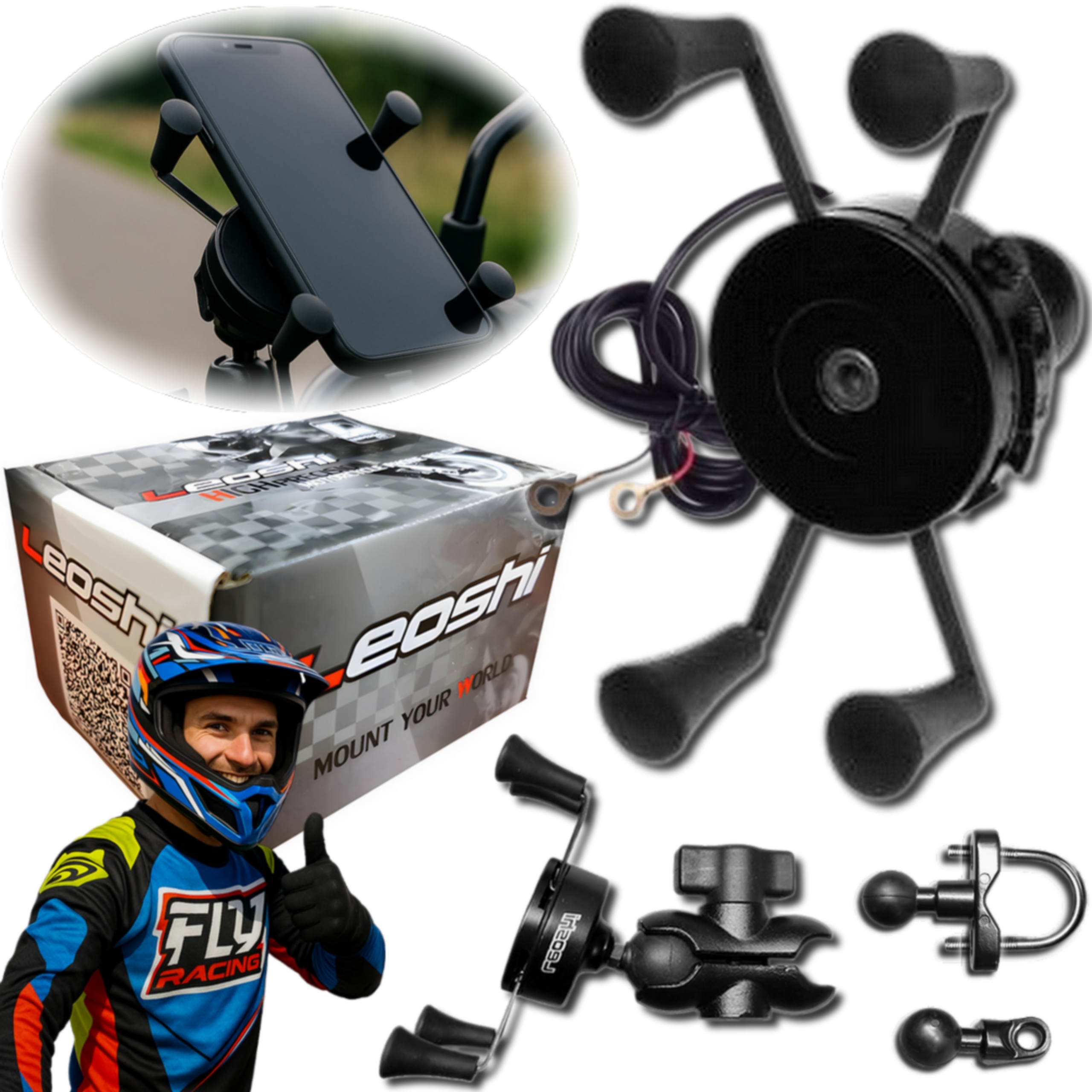Uchwyt Motocyklowy Usb Ładowarka 2A na Telefon Nawigację 3.5”-6” Leoshi