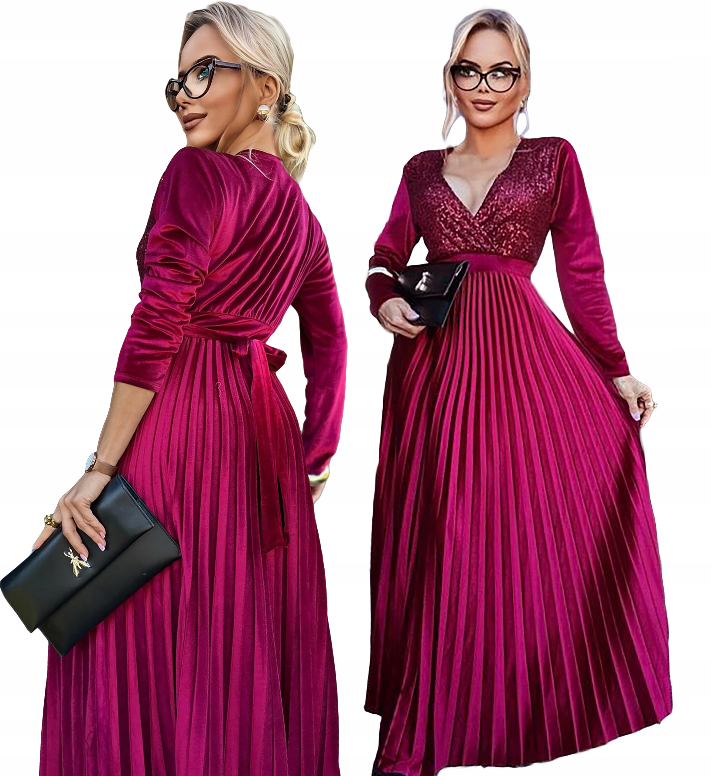 Velurová plisovaná Šaty dámská maxi flitry svatební hostina Victoria