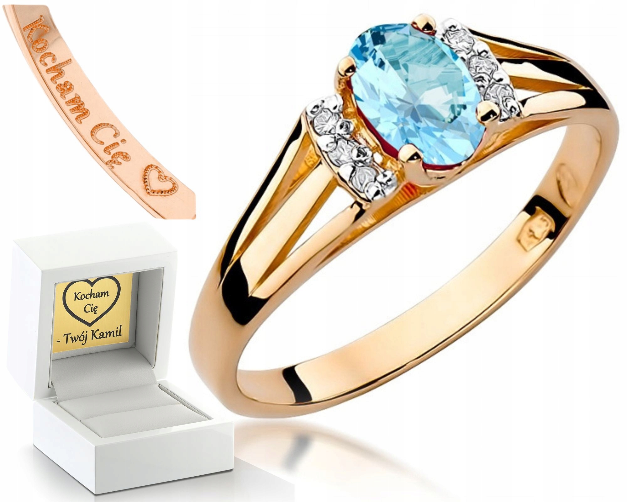 Prstýnek S Topazem Růžové Zlato Gravírování Bonus