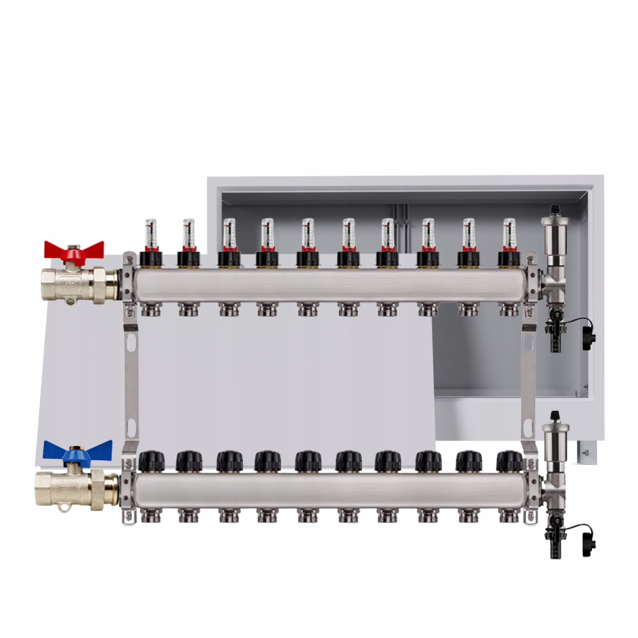 Nerezový rozdělovač podlahovky 10 okruhů podomítková skříňka sada