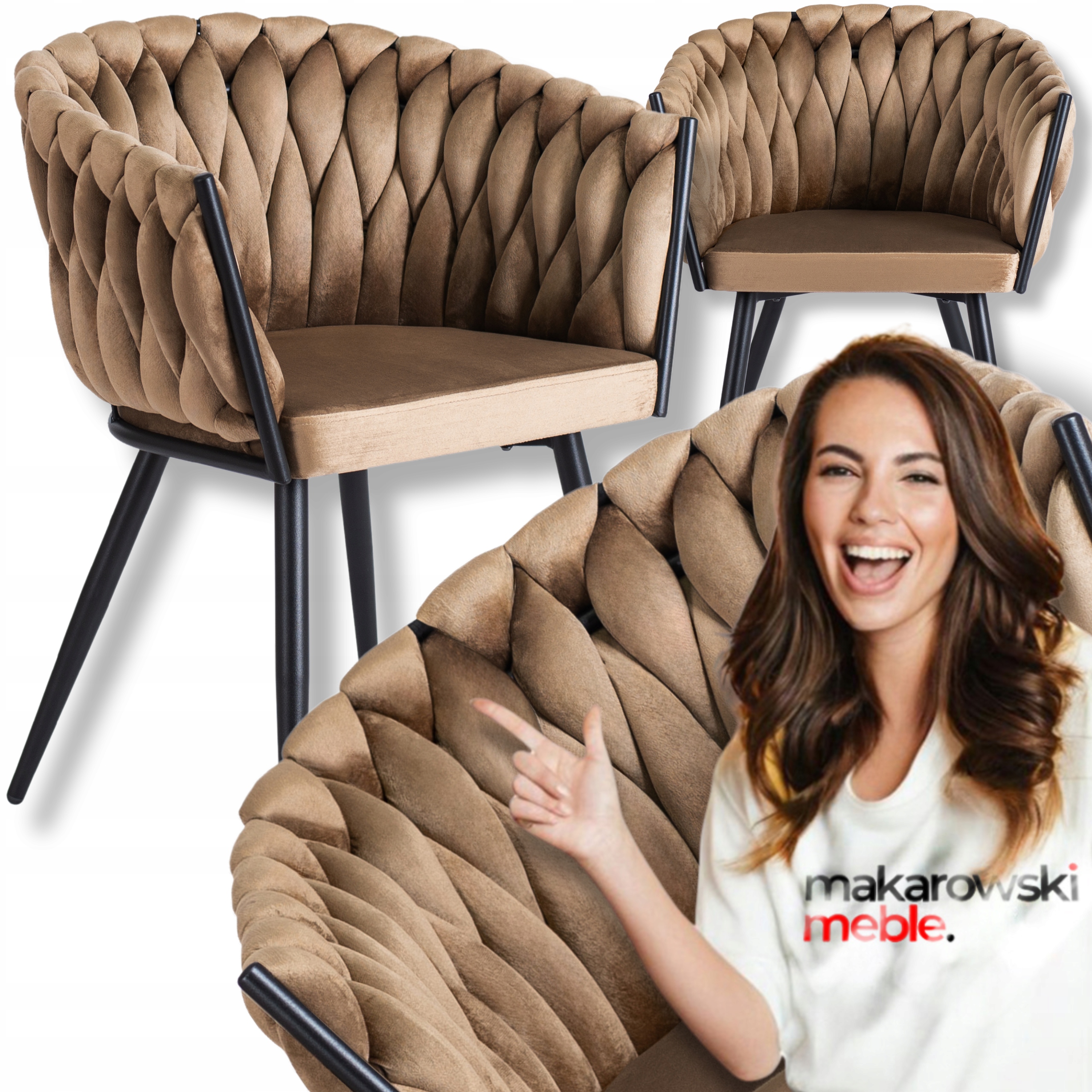 Pletená čalouněná židle Loft Velurová do obývacího pokoje Jídelna Béžová Elena