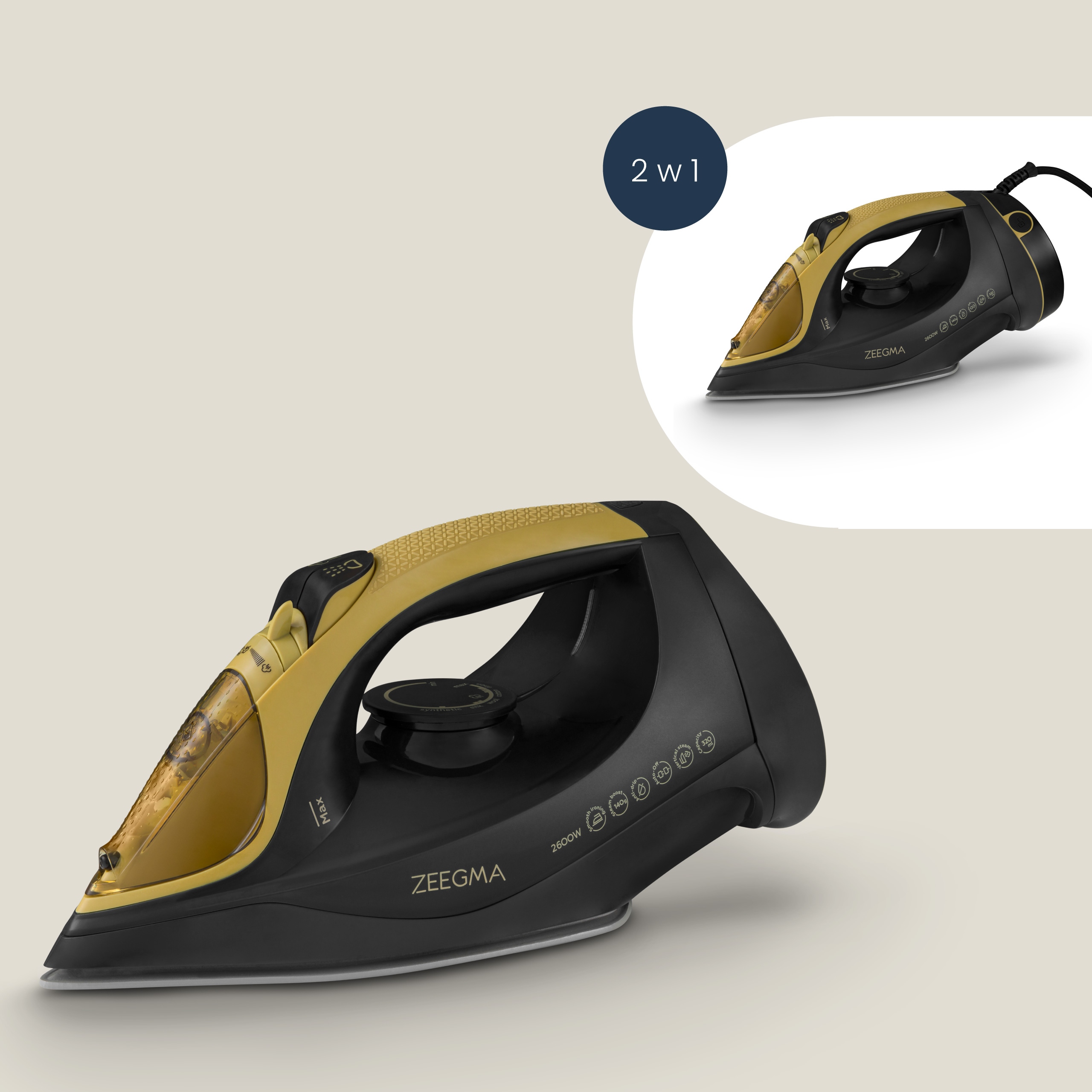 ŻELAZKO CERAMICZNE BEZPRZEWODOWE 2600W Gotowe w 3 sek Zeegma PROMOCJA Długość przewodu sieciowego 2 m