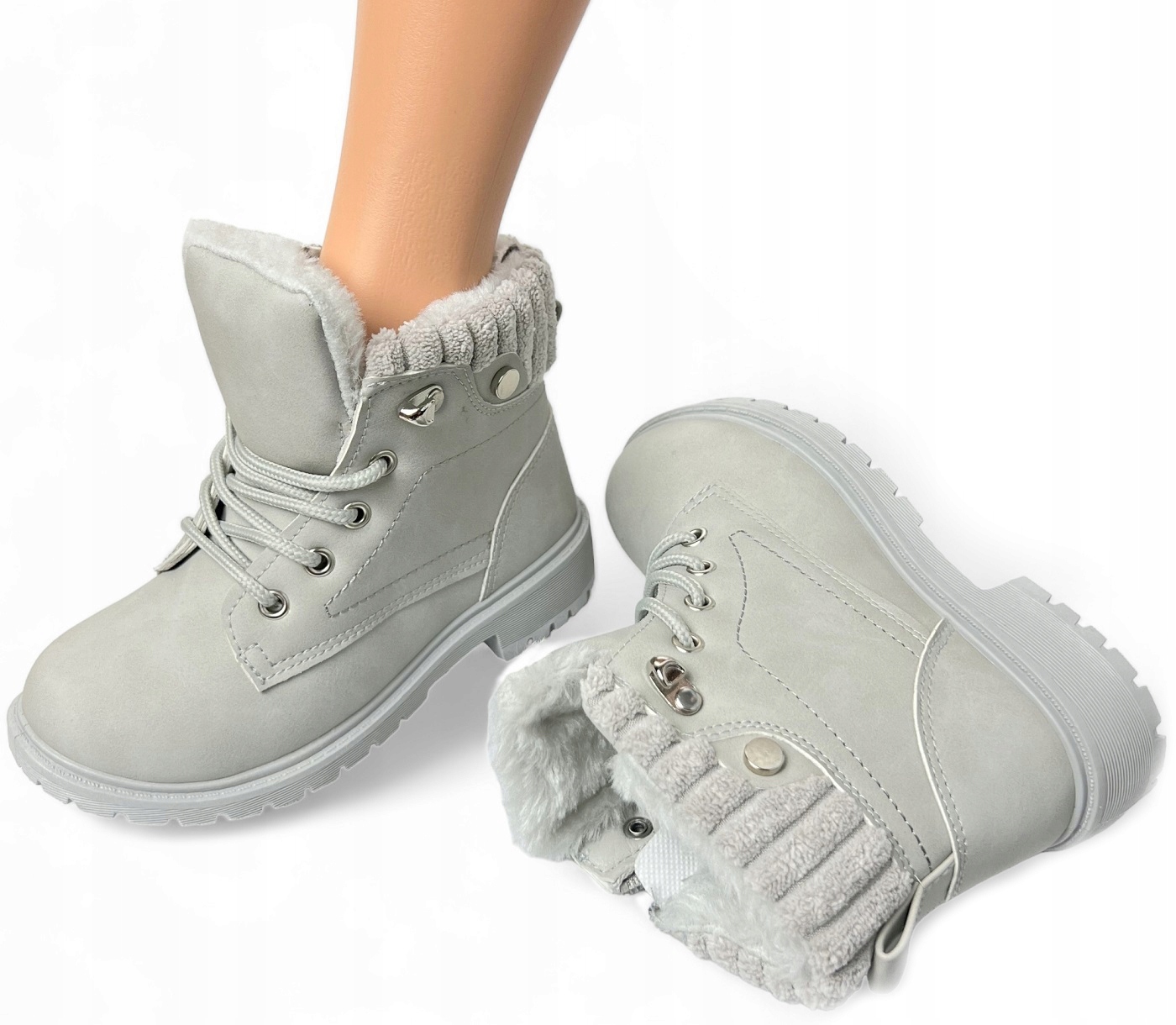 Ocieplane Kozaczki Śniegowce Dziecięce na Zamek Sznurowane Futerko *31*