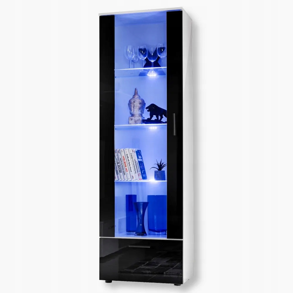 komodee Vysoká vitrína Alessandria Různé Barvy Skleněné police Modrá Led
