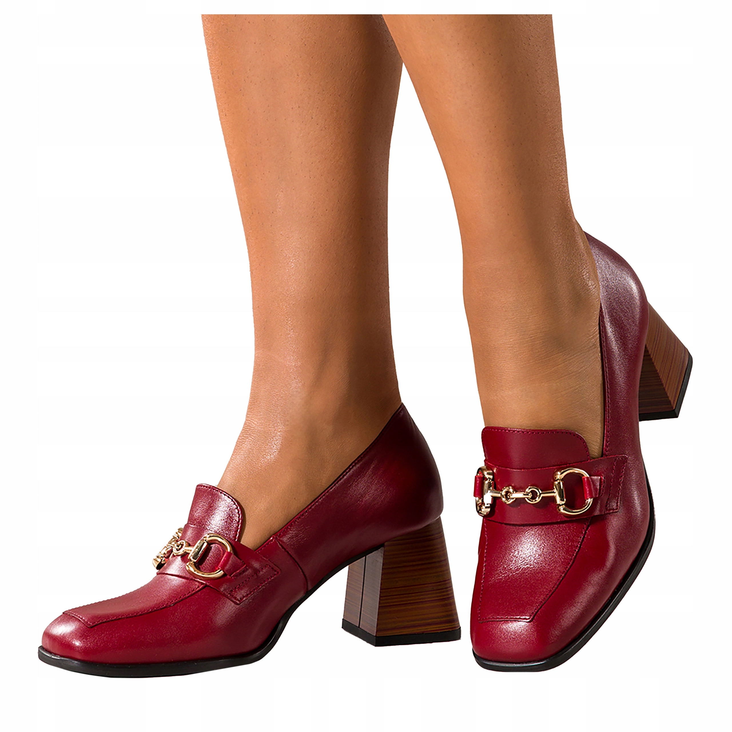 Mokasíny Bordové Dámské Kožené Elegantní Pohodlné Zlatá Spona vel. 36