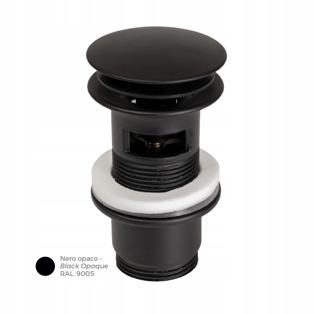 Zátka klik klak italská pro umyvadlo 1 1/4″ push open s přepadem H62 černá