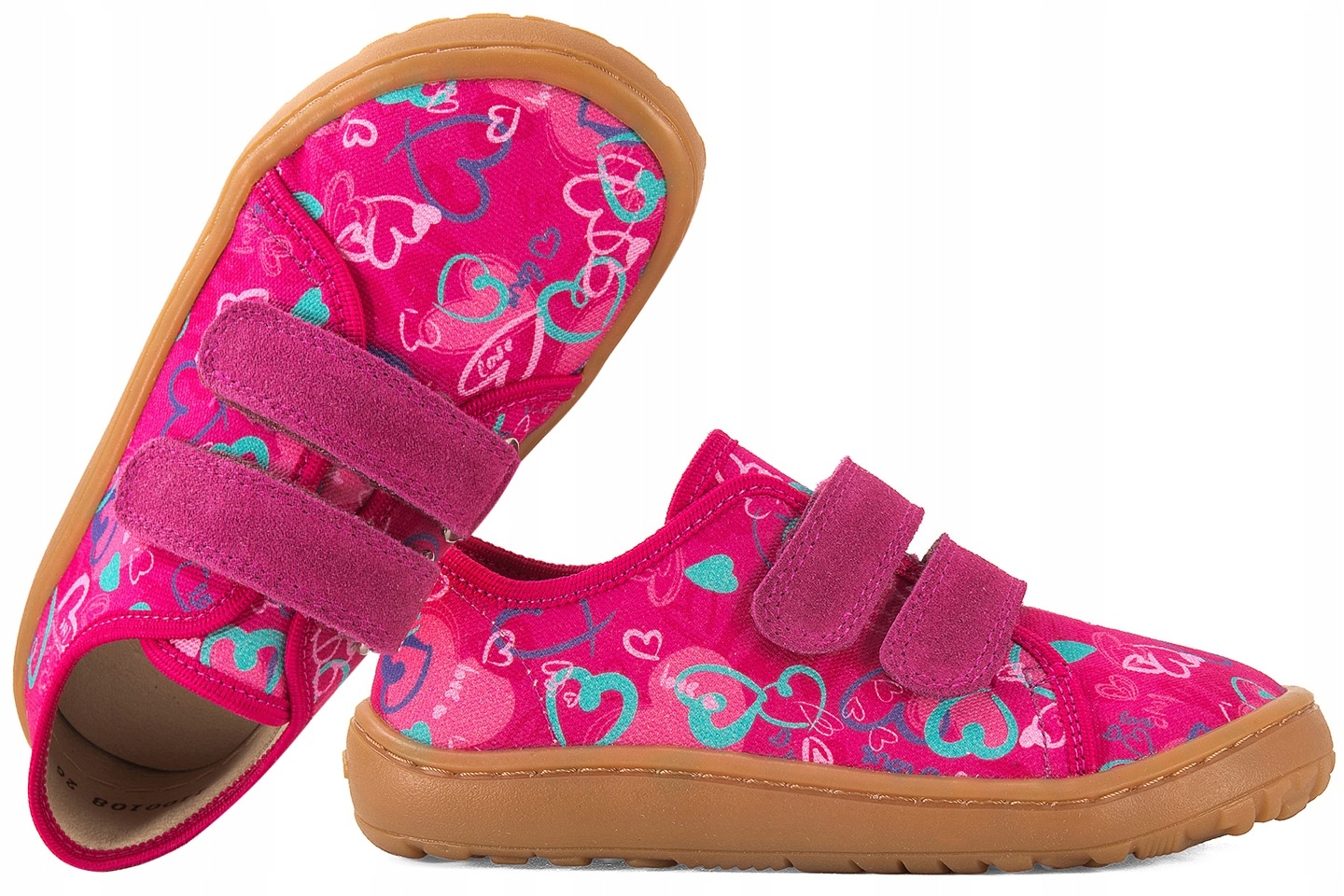 Kapcie Dziecięce Barefoot Serca Froddo Canvas G1700440-24 Fuksja 33