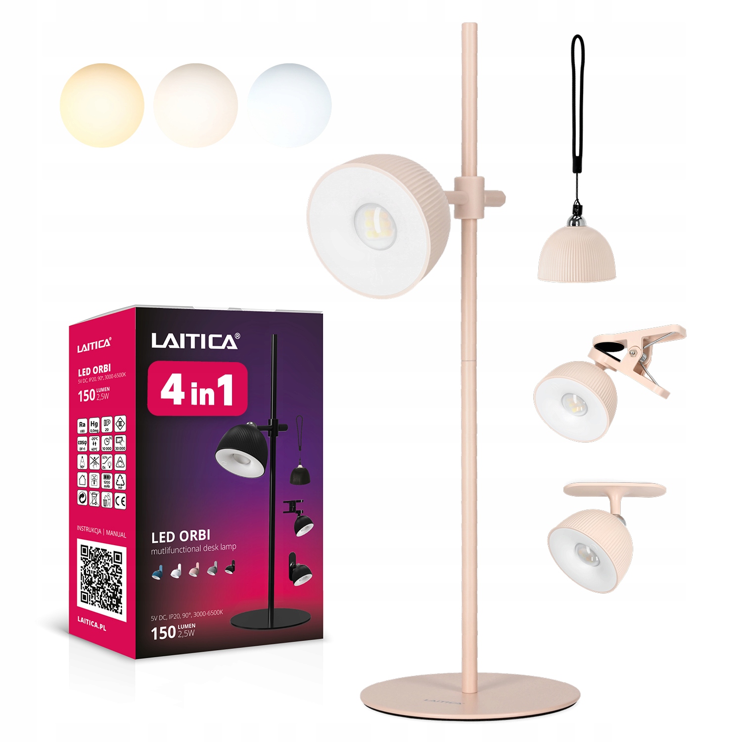 Bezprzewodowa lampka biurkowa Laitica Orbi różowy
