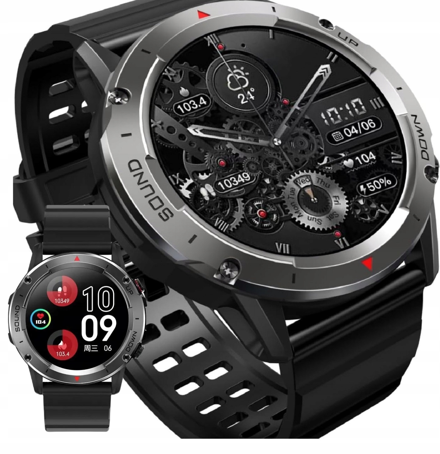 ZEGAREK SMARTWTCH MĘSKI ROZMOWY MENU PL KROKI DUŻA BATERIA FOLIA OCHRONNA