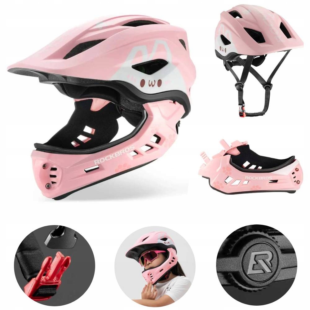 Dětská přilba s odnímatelnou čelistí 2v1 Rockbros TT-32001 Růžová pink S