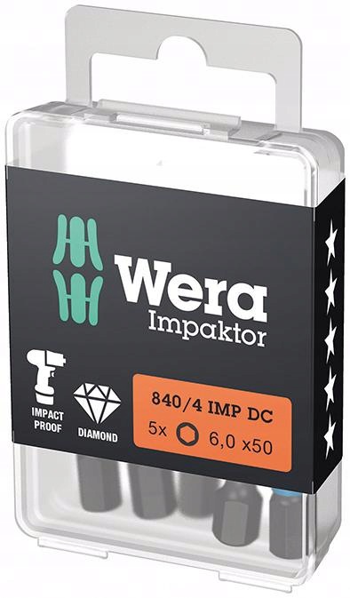 Bity 6 x 50 mm 840/4 Imp DC Hex-Plus Diy s povrchovou úpravou Wera (wera 05157646001)