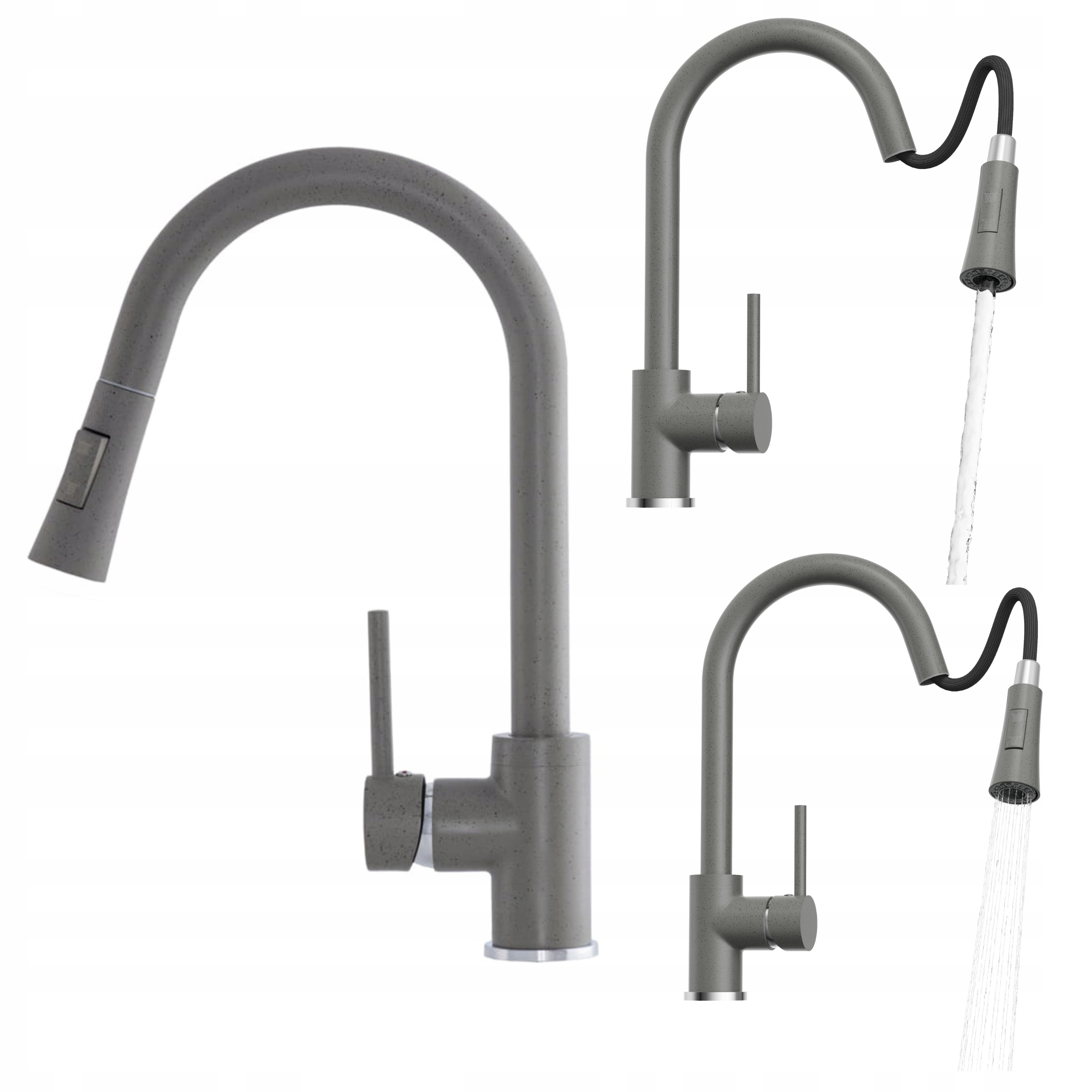 Kuchynská batéria Libra šedá škvrnitá do umývadla s výsuvným výtokom