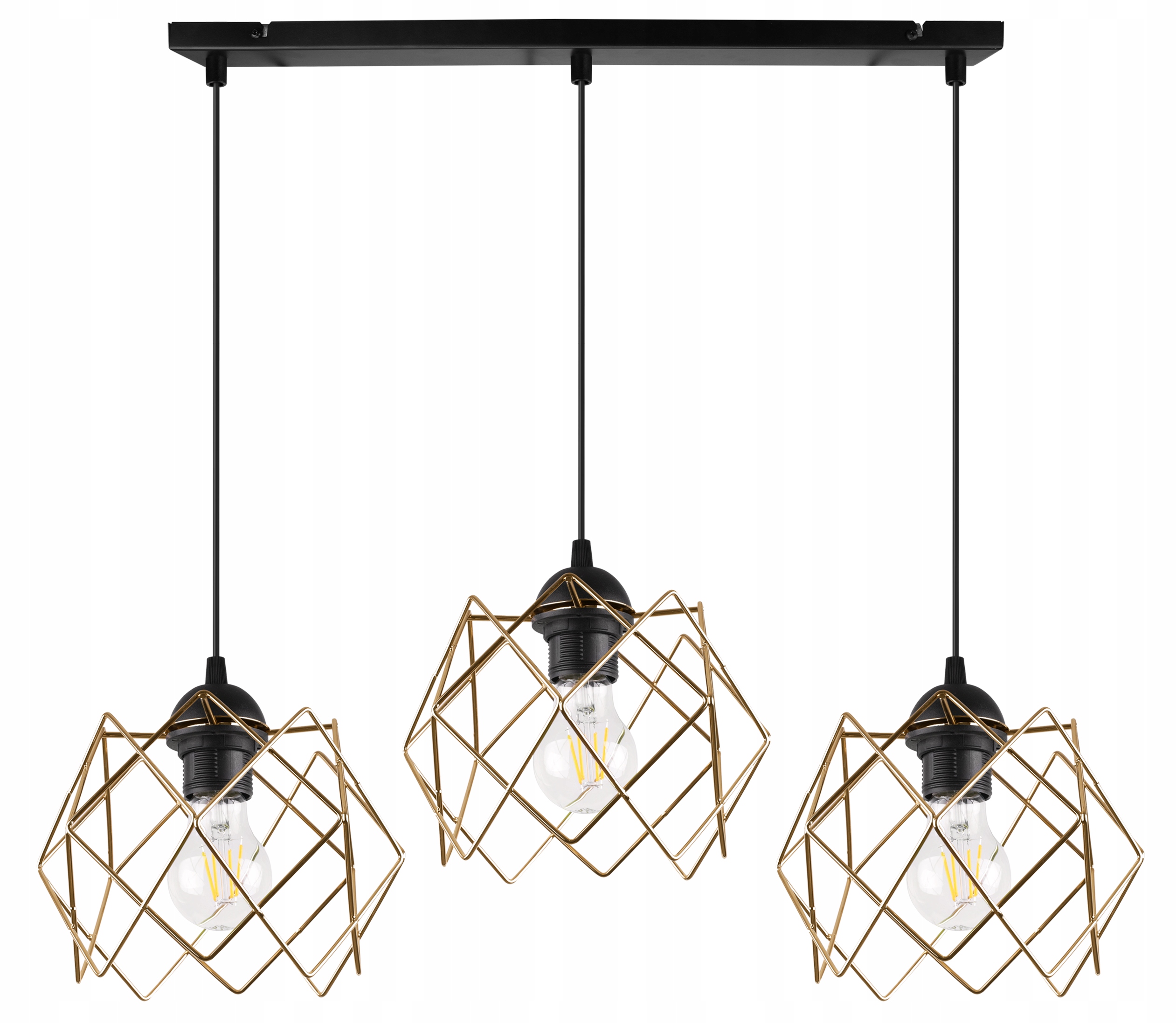 Závesná Stropná Lampa Luster Trojitá Čierna Loft Zlatá Glamour