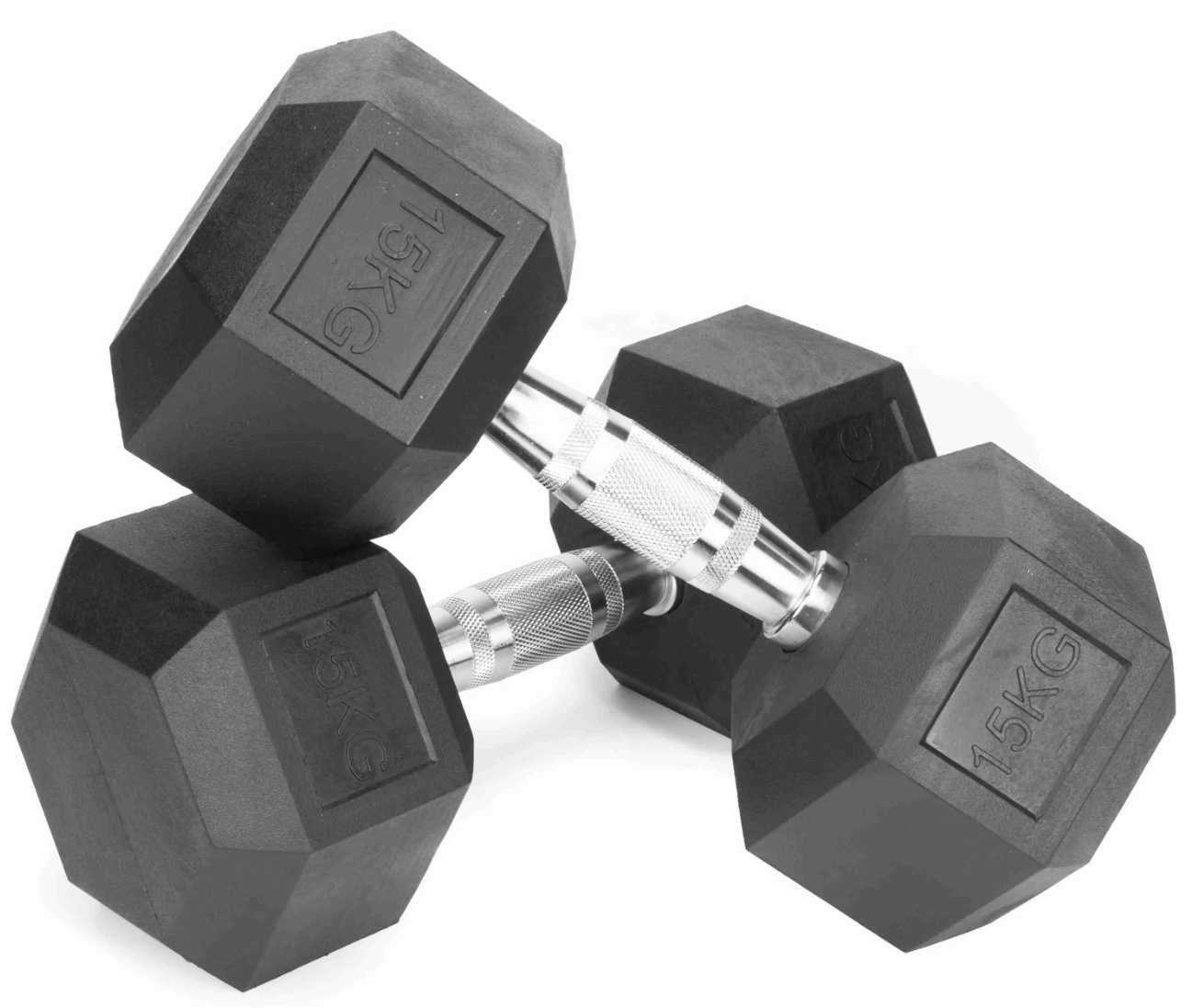 Hantle stałe 2x15kg żeliwne gumowane Zestaw 30kg Hex do treningu Solidne