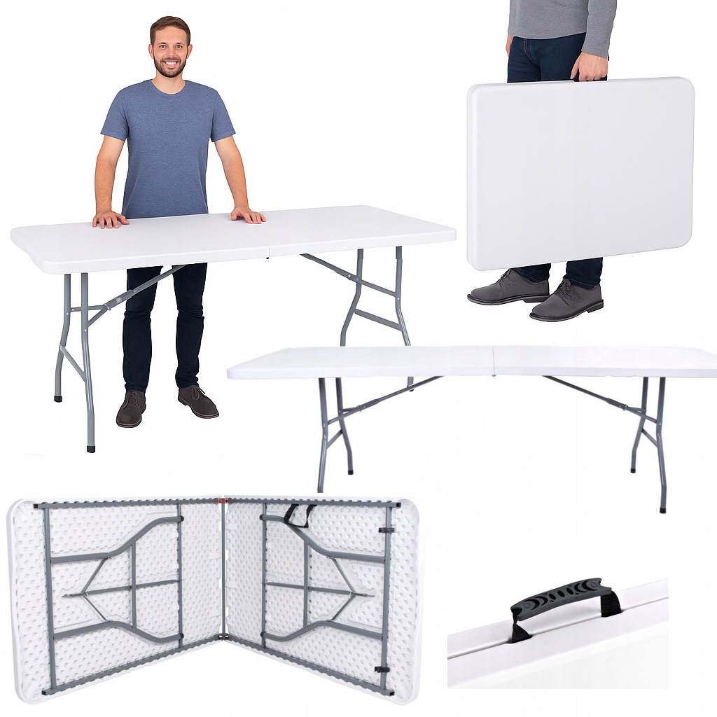 Lekki Stół Cateringowy Składany W Walizkę Przenośny Bankietowy 240CM Piknik