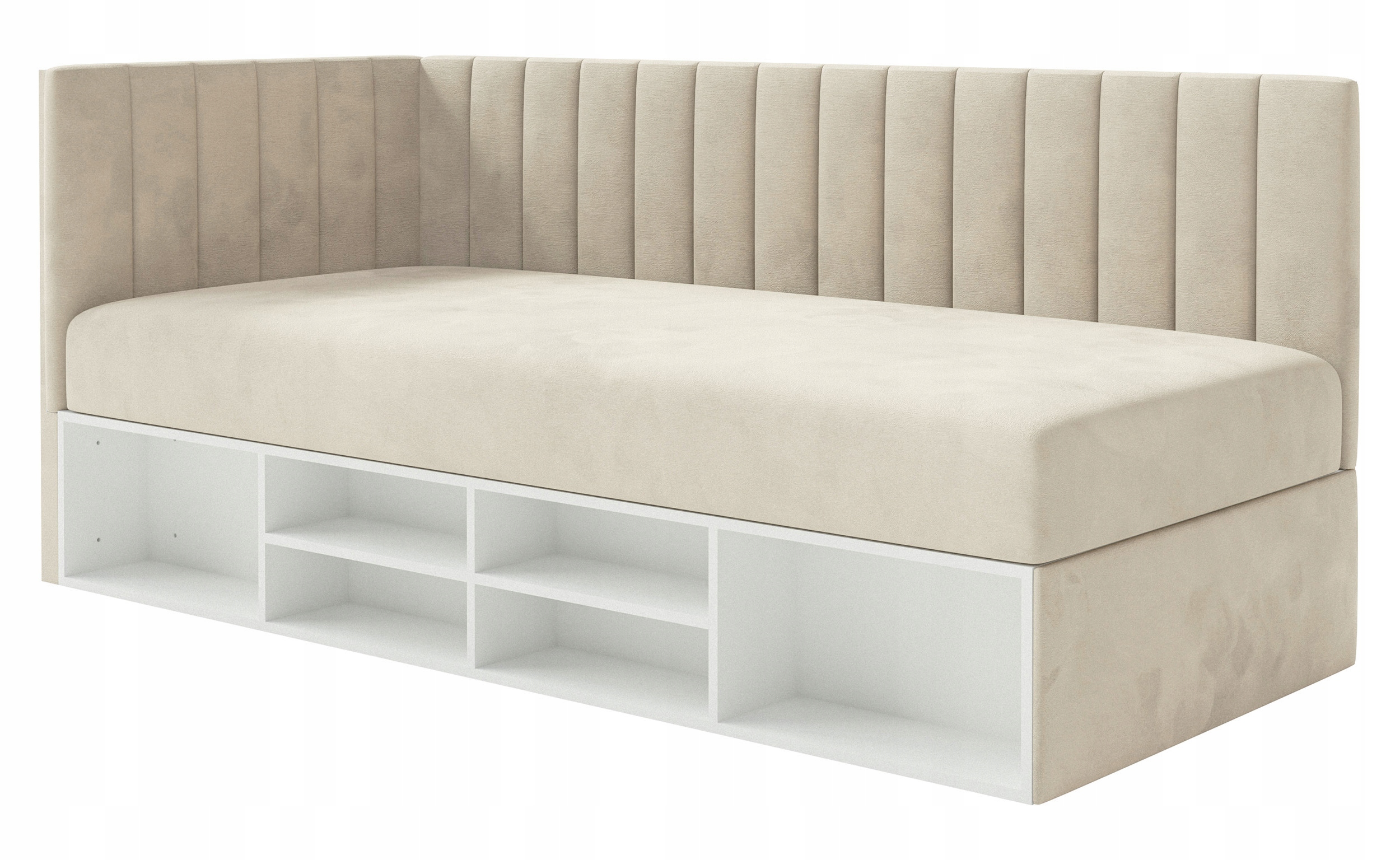 Postel pro mláděž 90x200 cm Ventrio světle béžová, hydrofobní velurová, levá