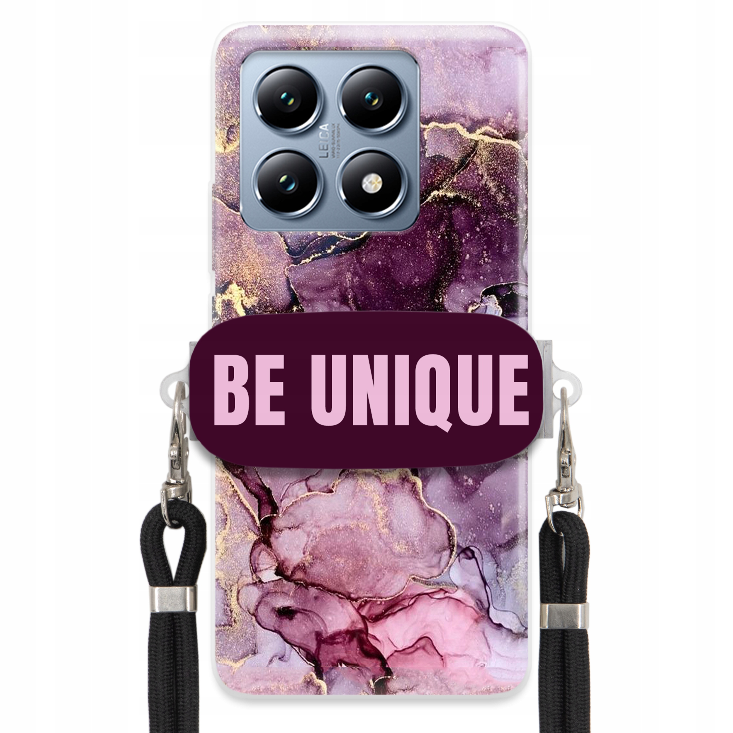 Prémiové puzdro pre Xiaomi 14T držiak na šnúrku Čierny fialový mramor