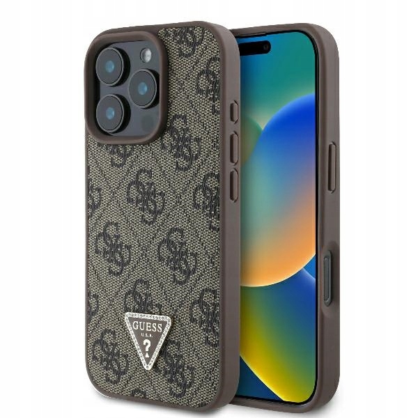 Oryginalne etui Guess do iPhone 16 Pro Max Leather Triangle Strass brązowy8