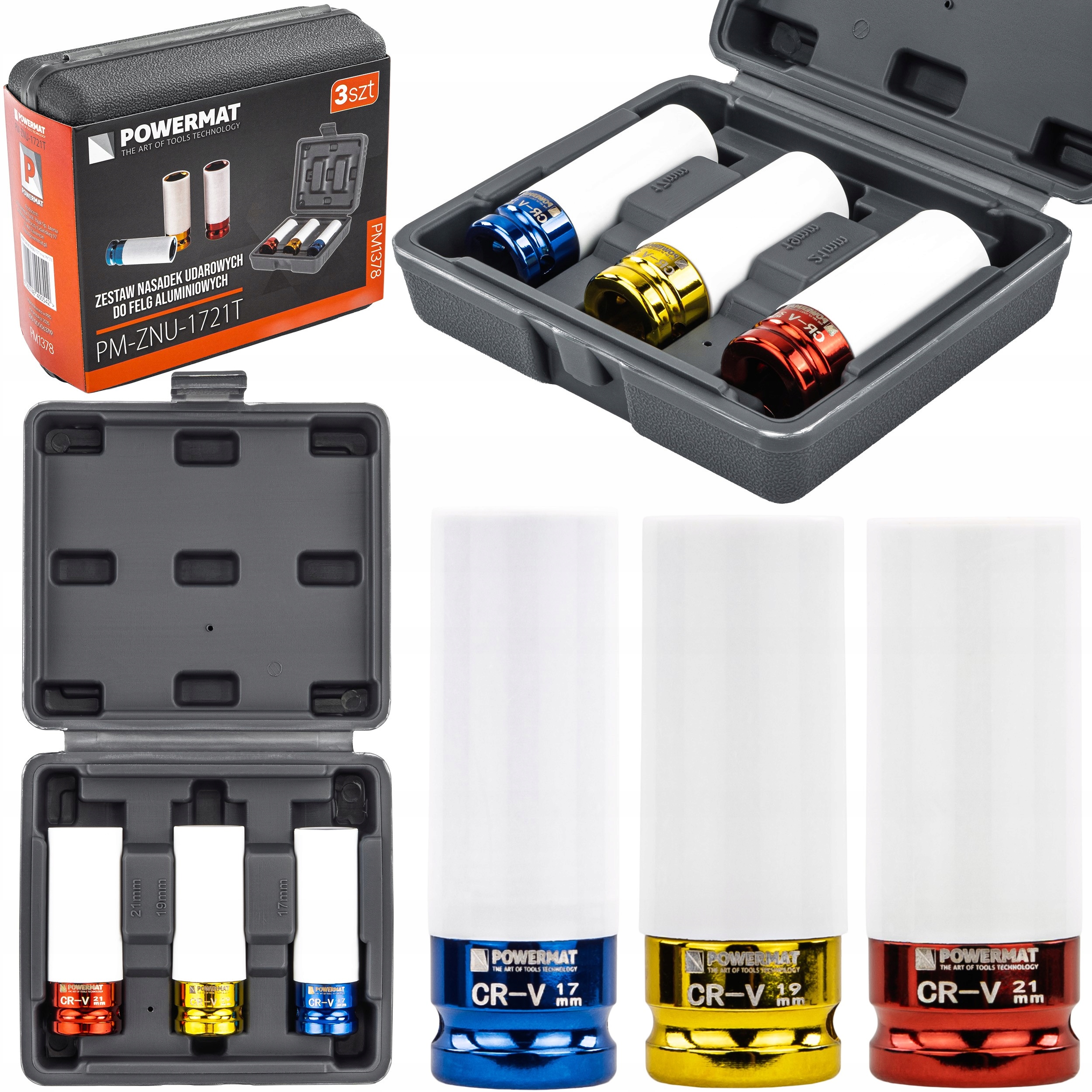 Zestaw Nasadek Udarowych Do Felg Aluminiowych 17/19/21 MM Kolorowe 3 Szt