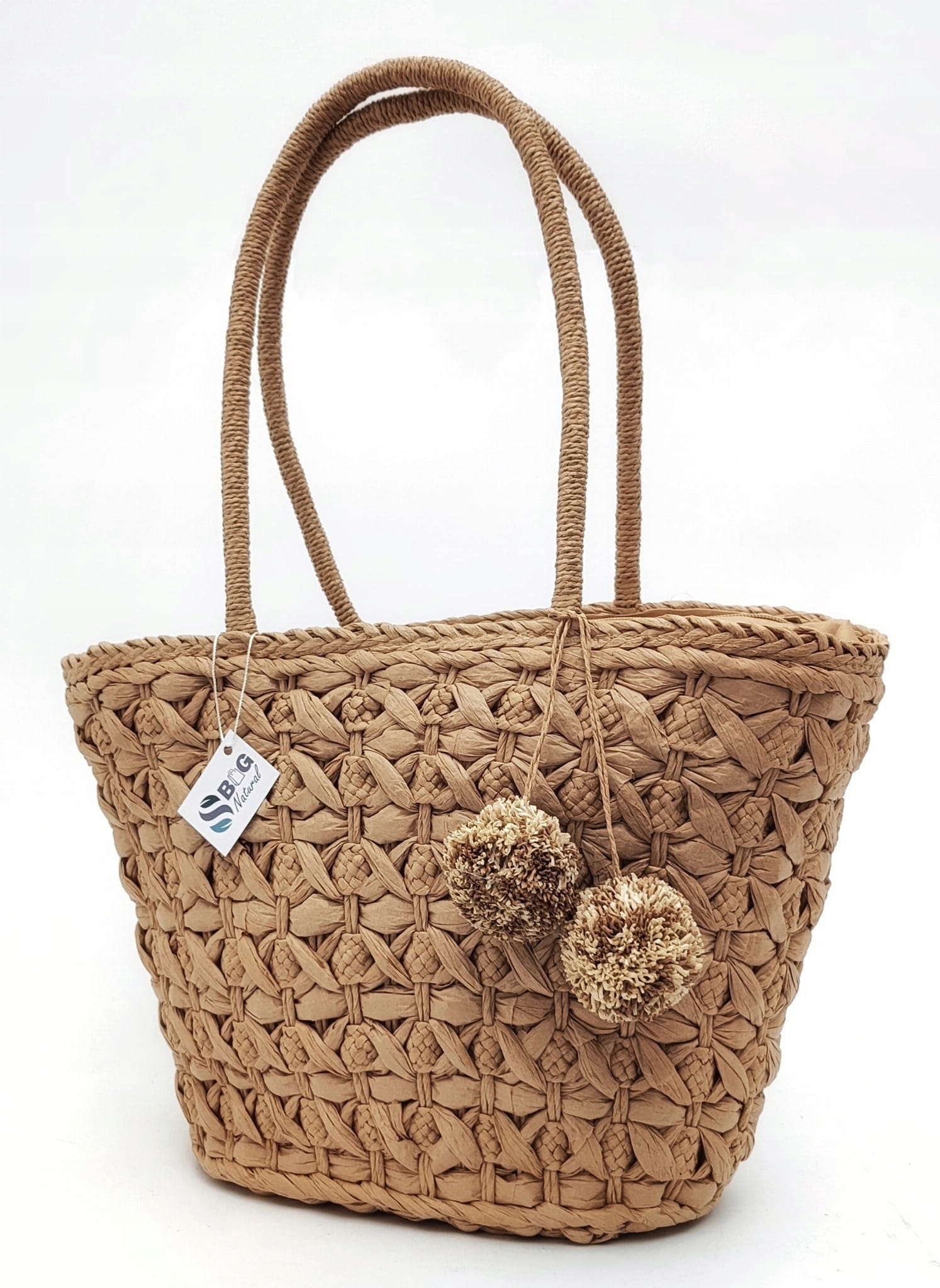 Torebka na lato pleciona koszyk z pomponami rafia Marka inna