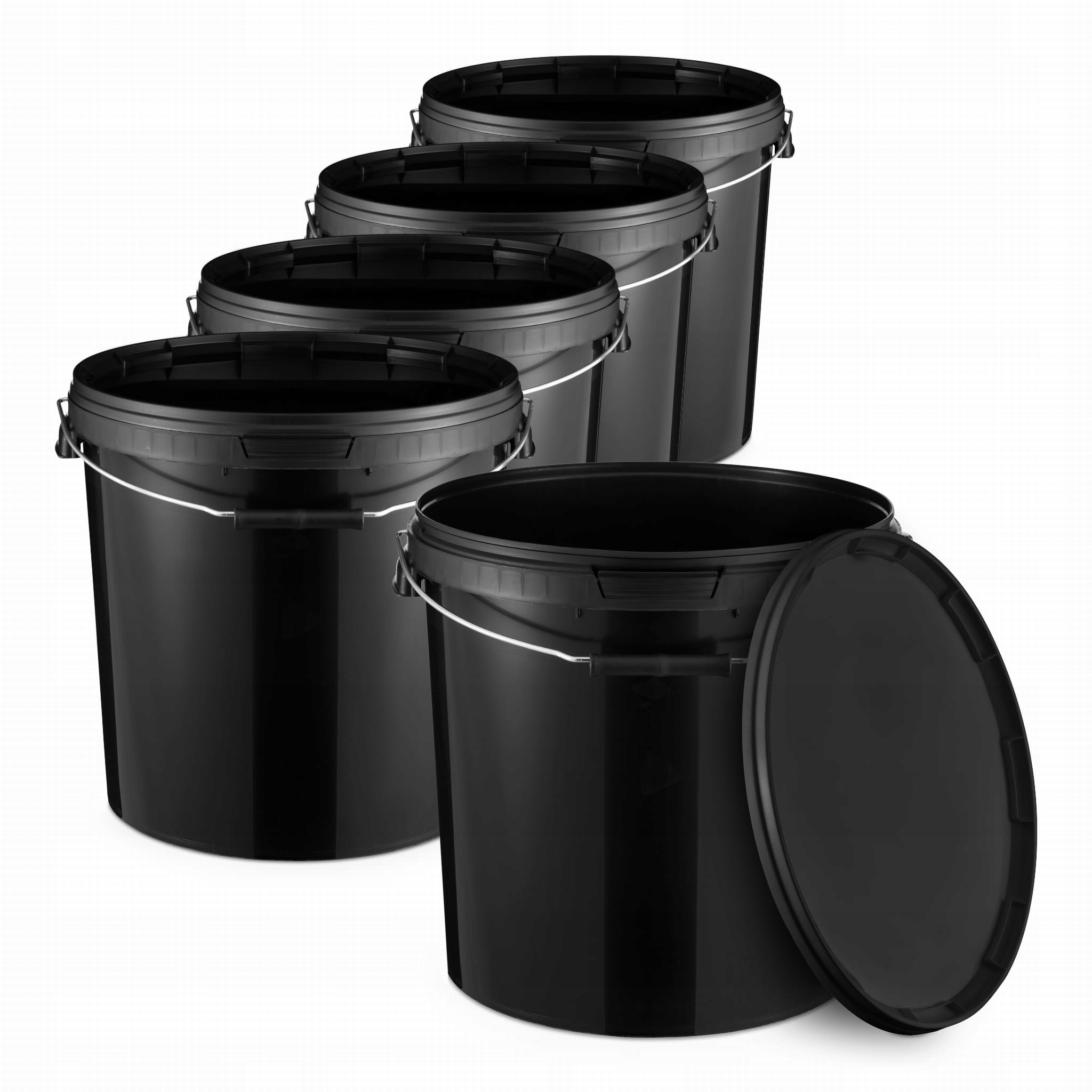 5 x plastový kbelík 20 l s víkem, černý na potraviny