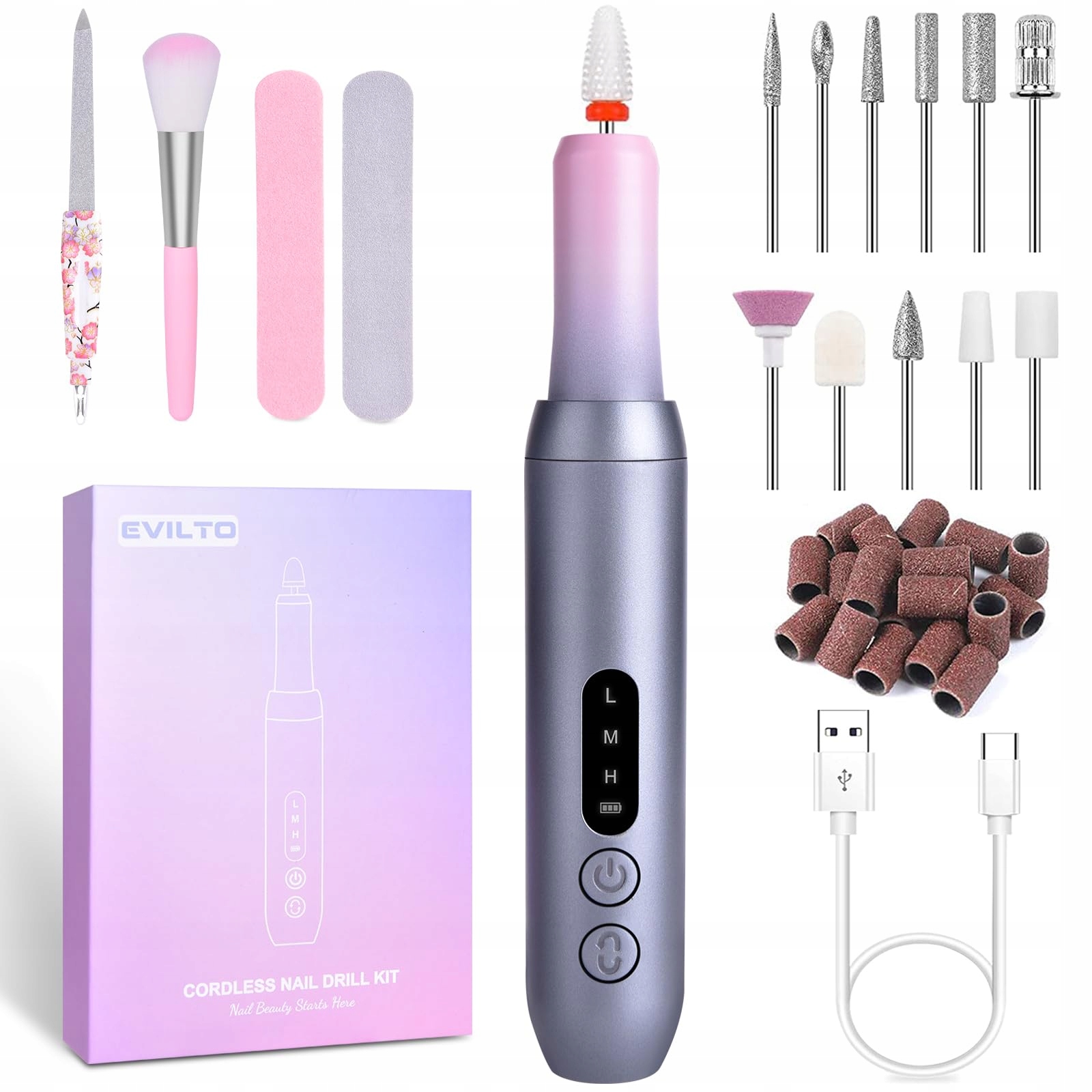 EVILTO Zestaw Do Manicure Pedicure Bezprzewodowy Pilnik Elektryczny USB