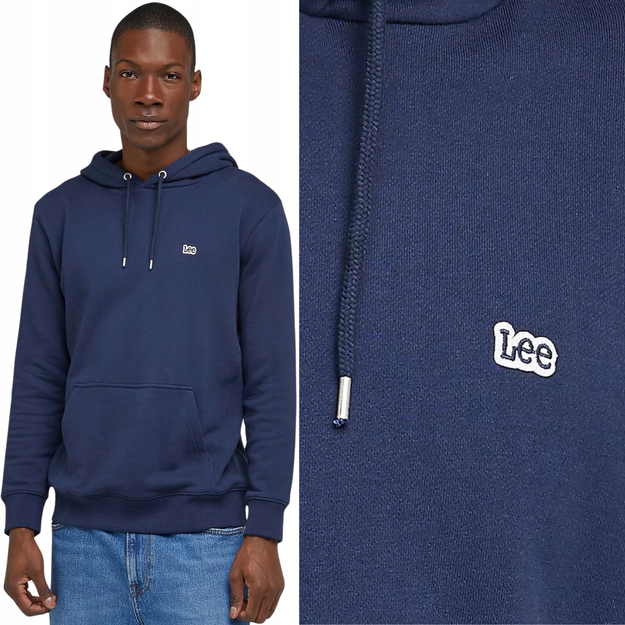 Lee Plain Hoodie Navy tmavě modrá bavlněná mikina s kapucí (klokanka) XXL