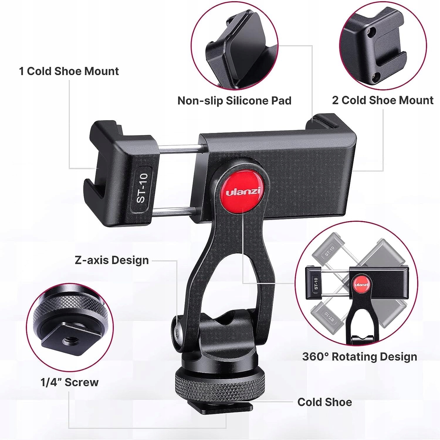 ULANZI ST-10 Metalowy Uchwyt Telefonu Adapter Statyw do iPhone Android — miniatura 7