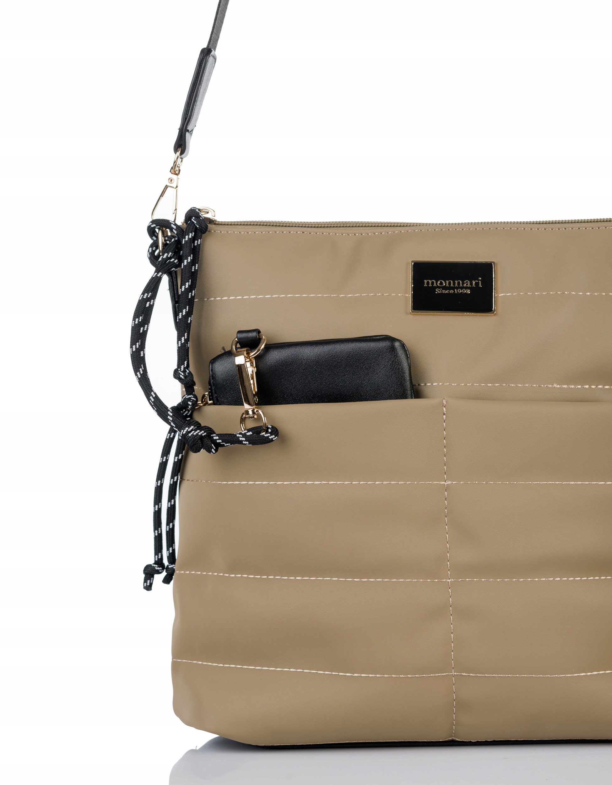 PIKOWANA TOREBKA LISTONOSZKA MONNARI + PORTMONETKA BEŻOWA WODOODPORNA Wysokość 29 cm