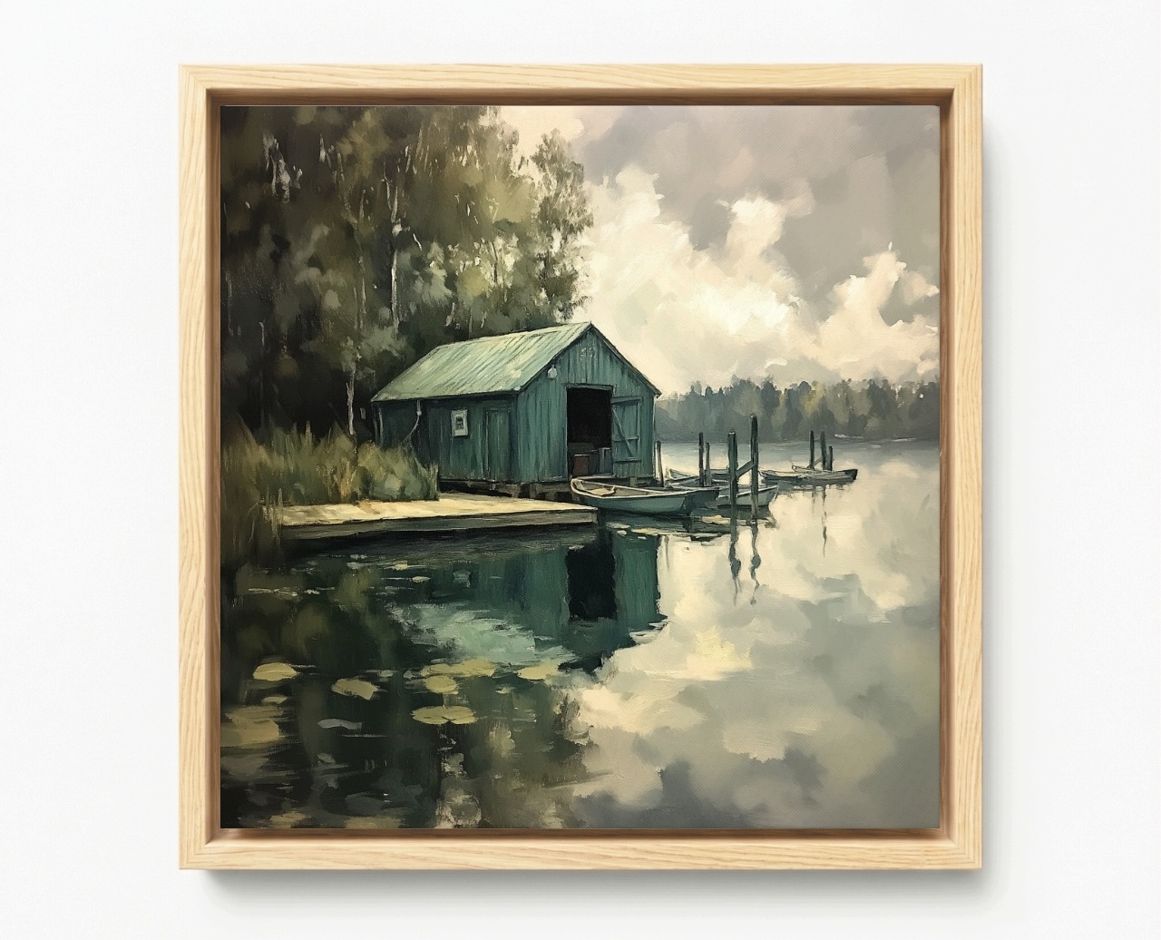 Obraz Rama American Box Krajina Příroda Jezero Voda Loďka Molo 50x50
